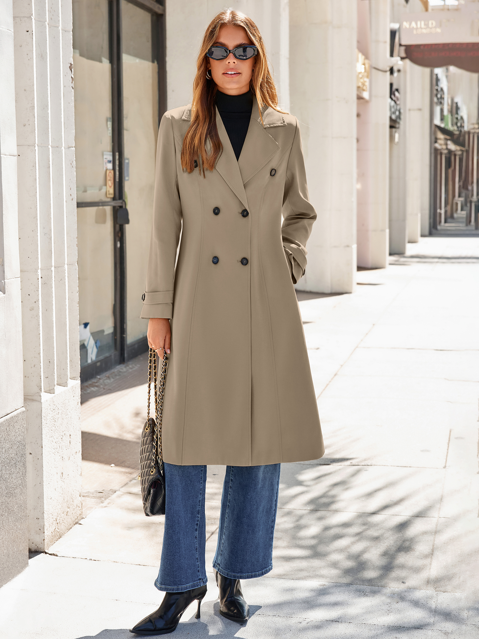 Oversized Double-Breasted Long Trench Coat
