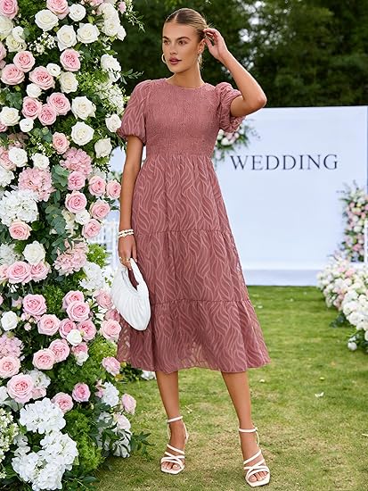 Puff Sleeve A Line Tiered Chiffon Maxi Dress