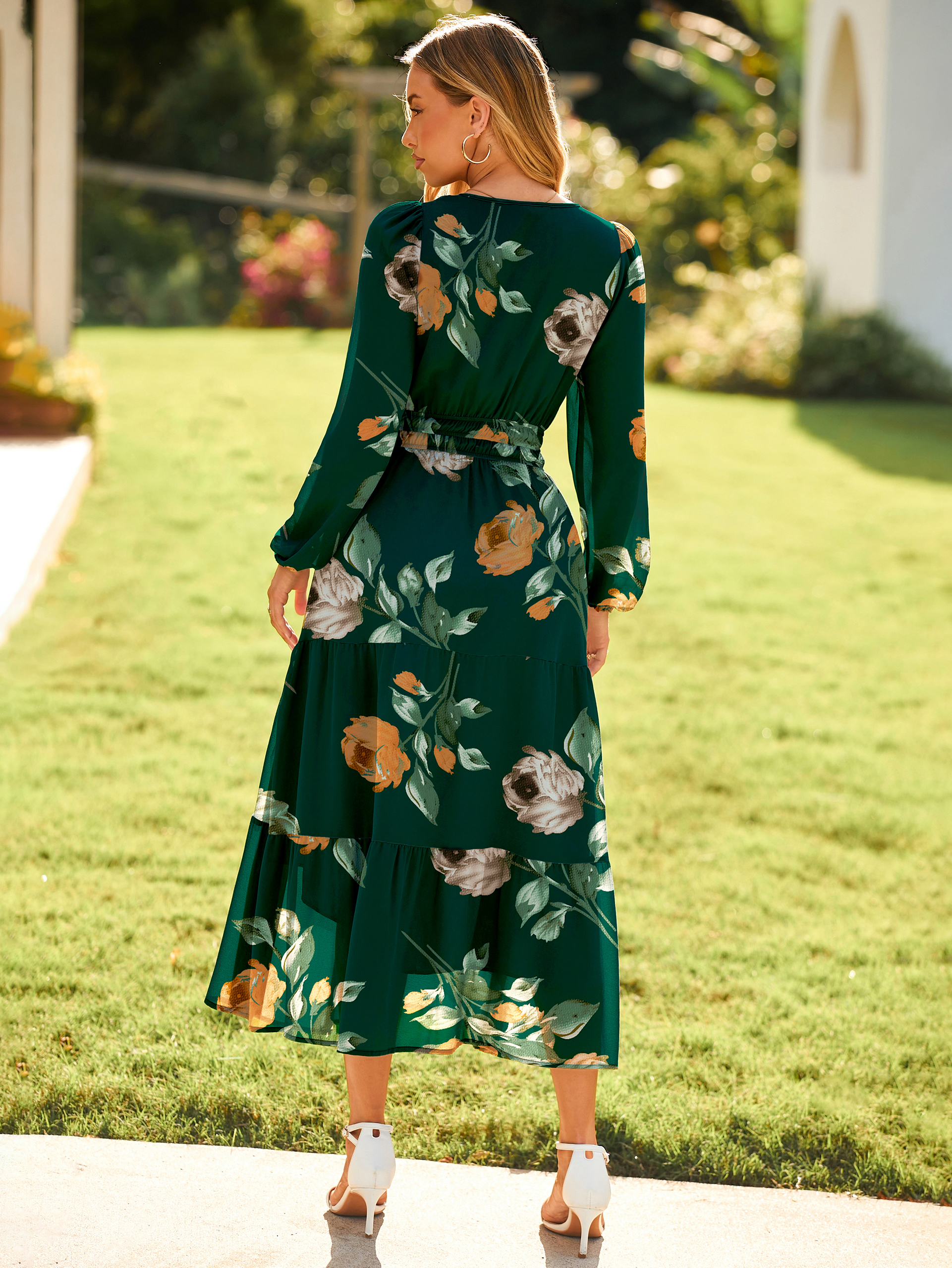 Boho Floral Long Sleeve Wedding Guest Maxi Dress