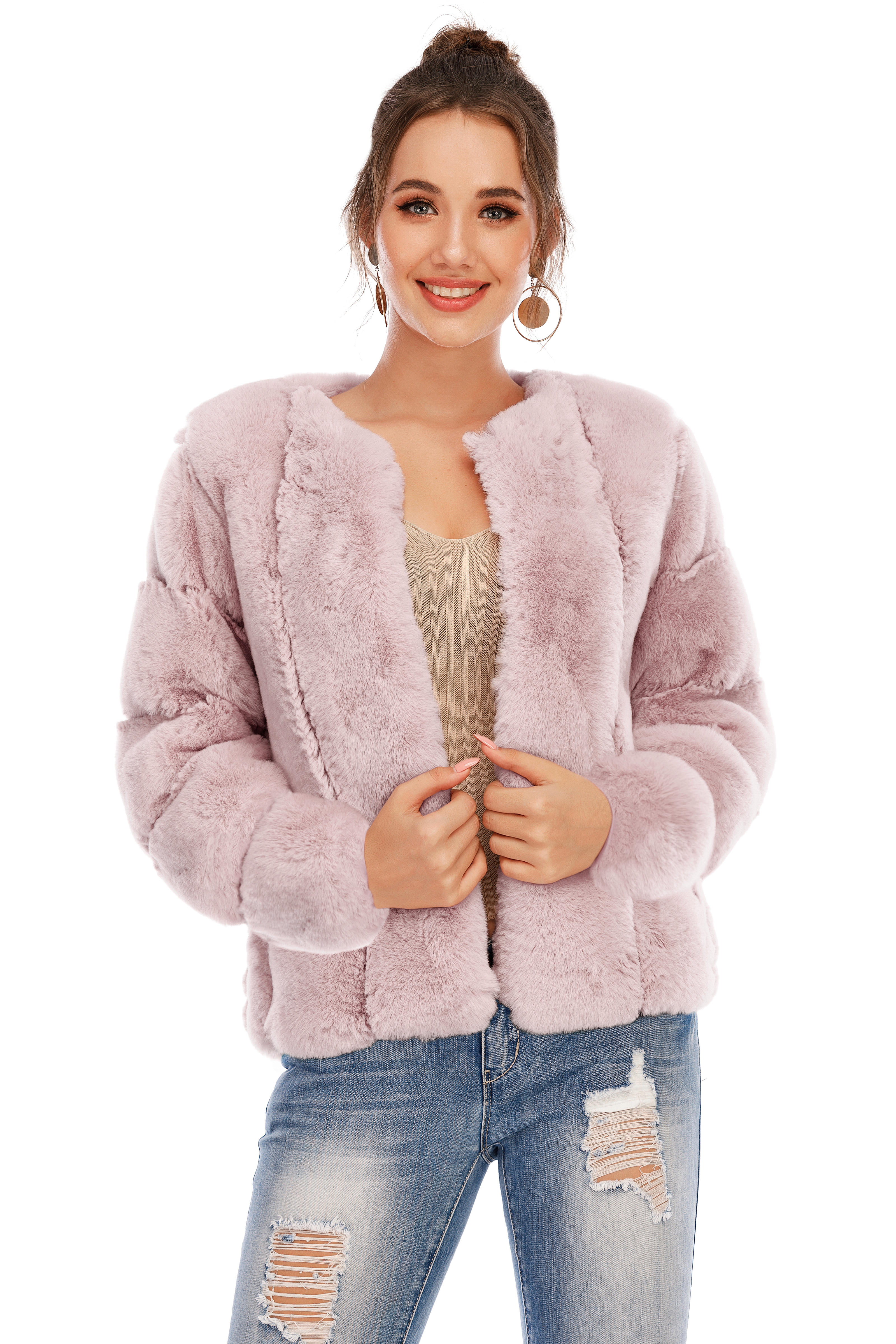 Chic Shaggy Warm Faux Fur Coat - Pink
