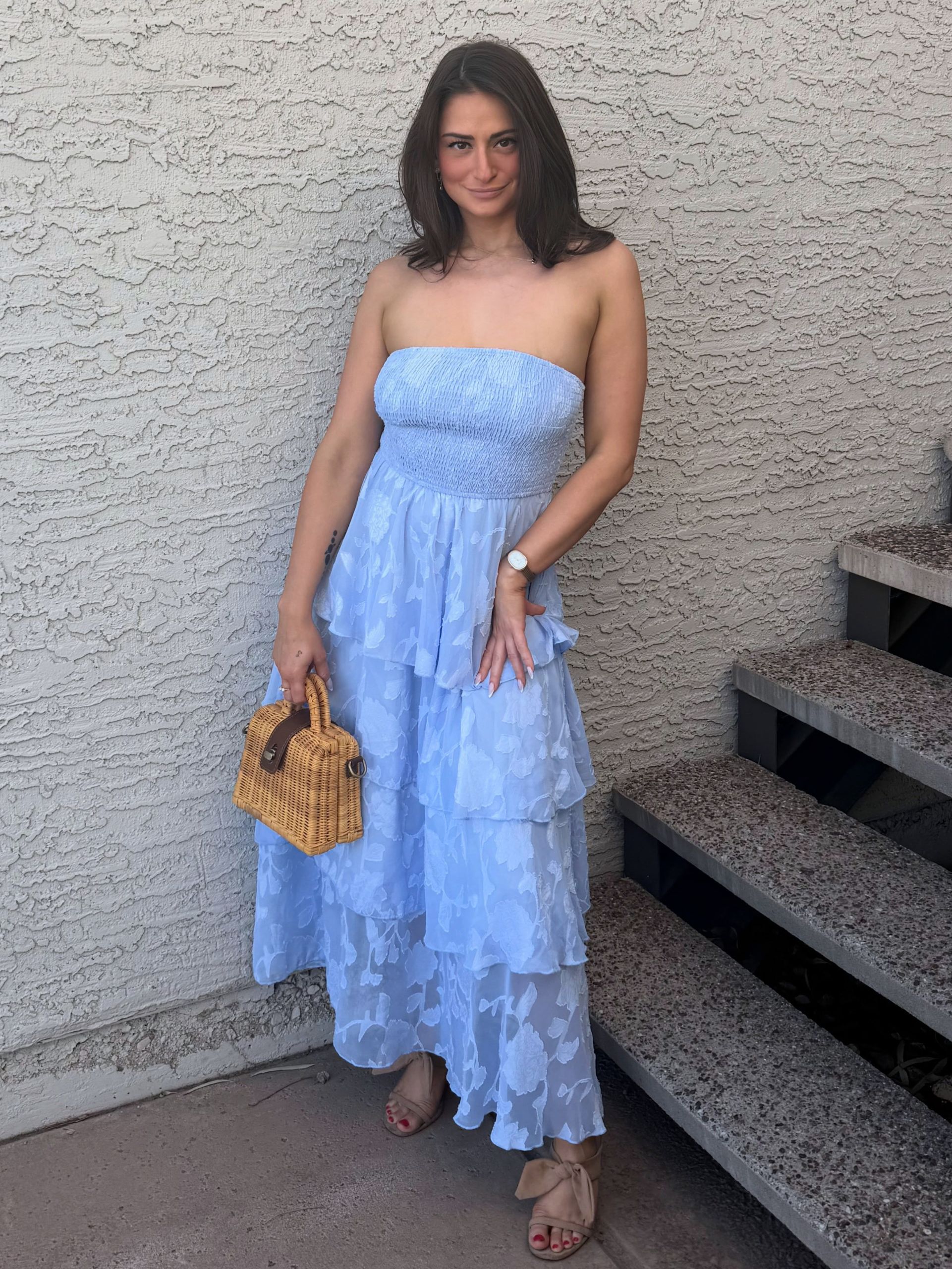 Floral Strapless Smocked Tiered Maxi Dress