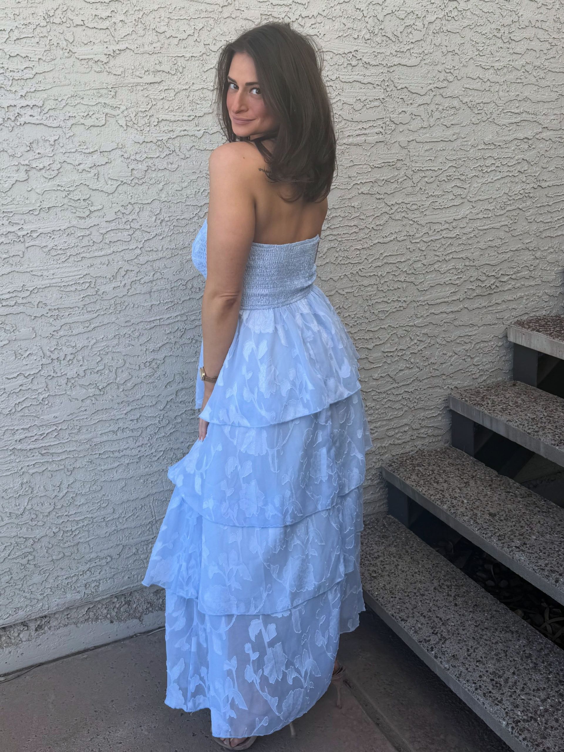 Floral Strapless Smocked Tiered Maxi Dress