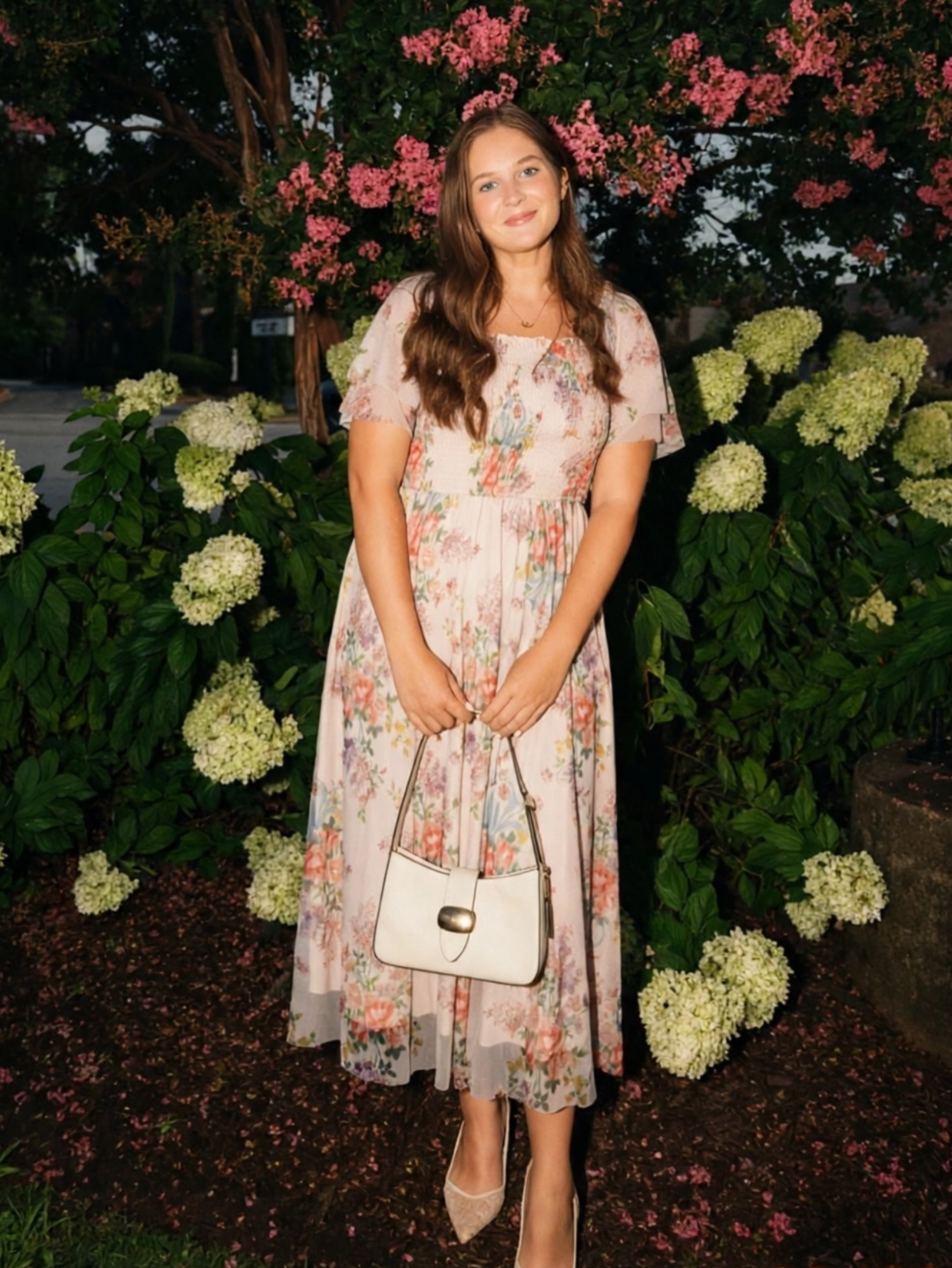 Floral Square Neck Smocked Flutter Sleeve Maxi Dress