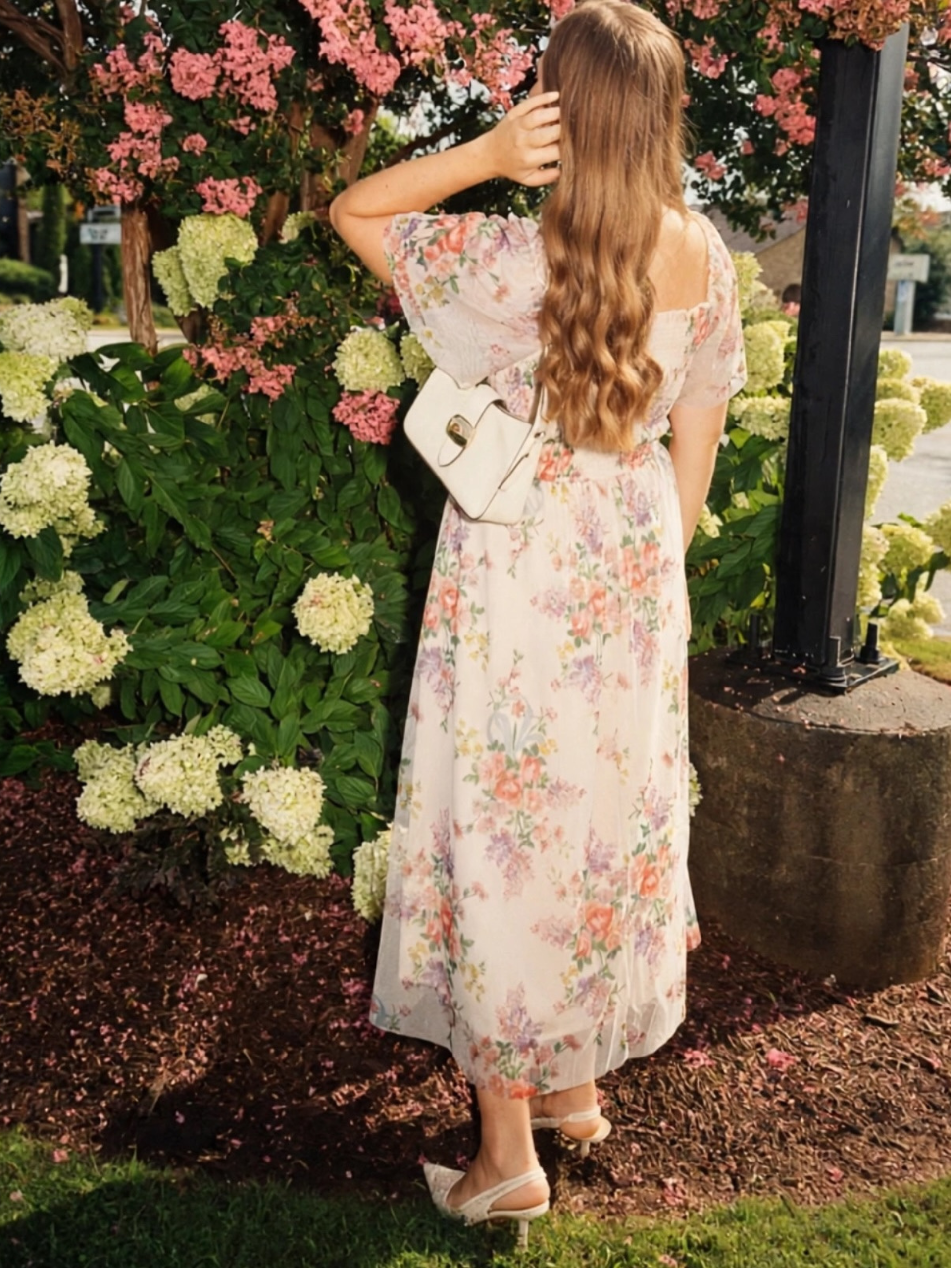 Floral Square Neck Smocked Flutter Sleeve Maxi Dress