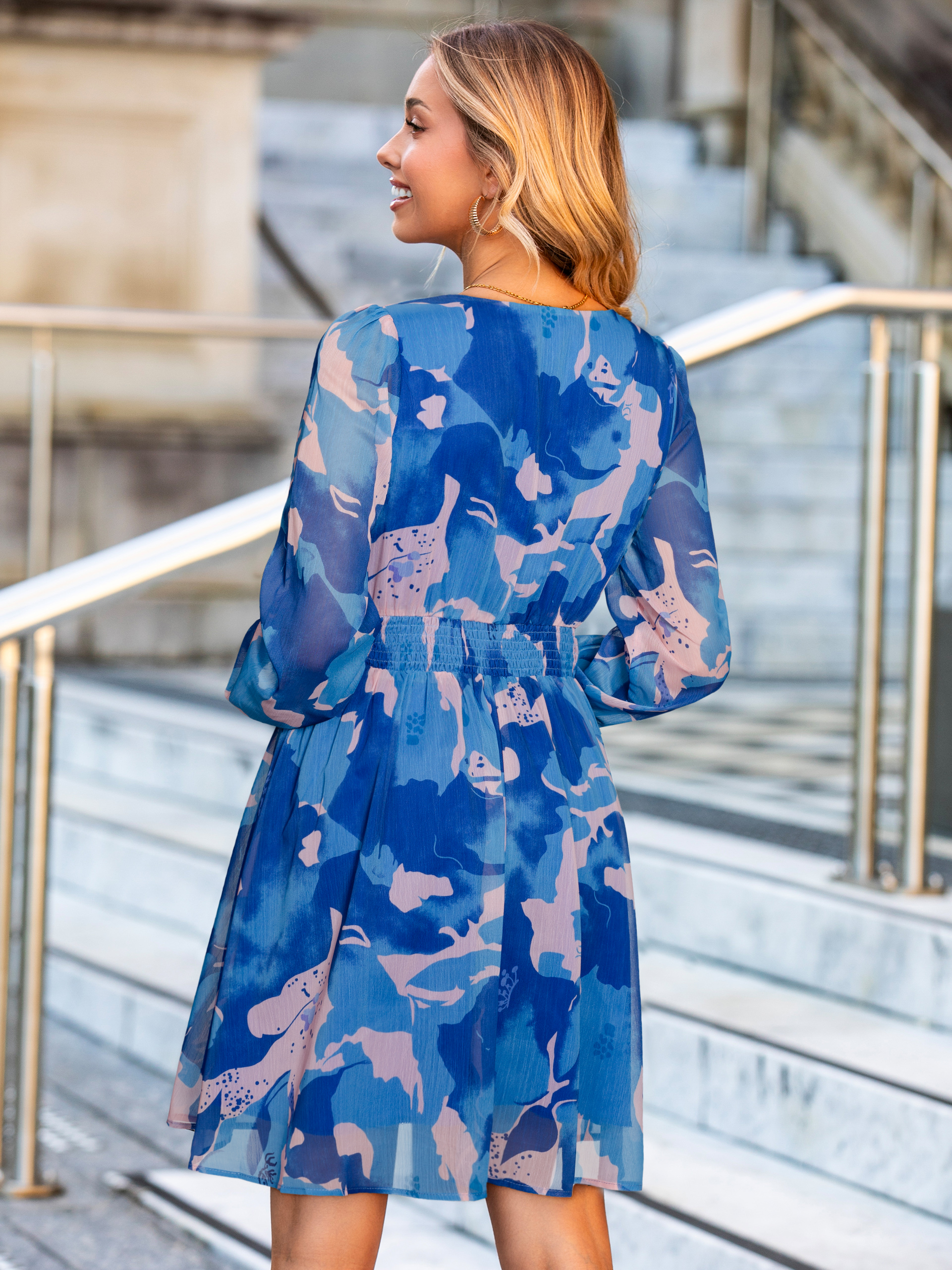 Boho Flowy Floral Chiffon Wedding Guest Mini Dress