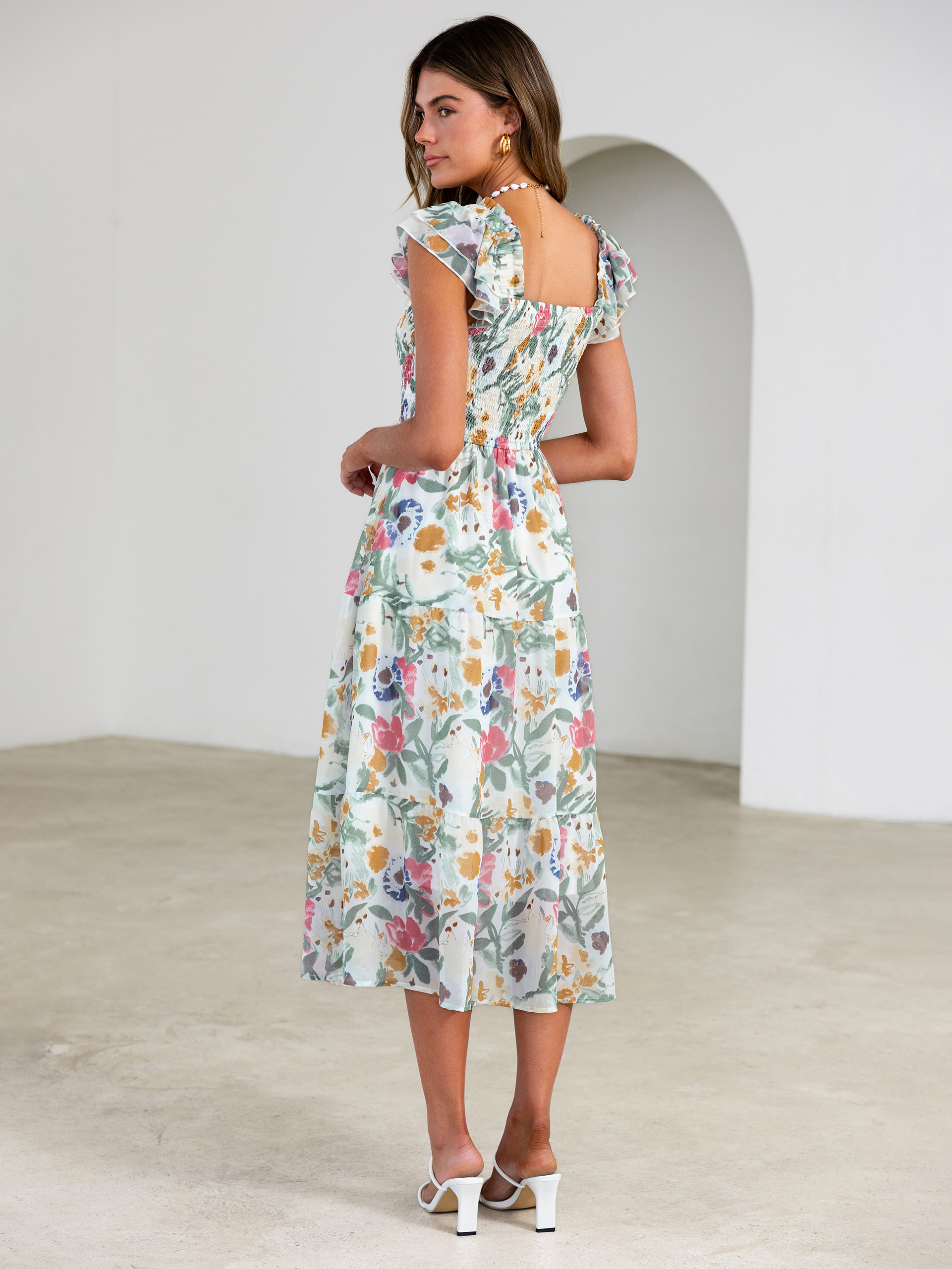Floral Print Smocked Tiered Maxi Dress