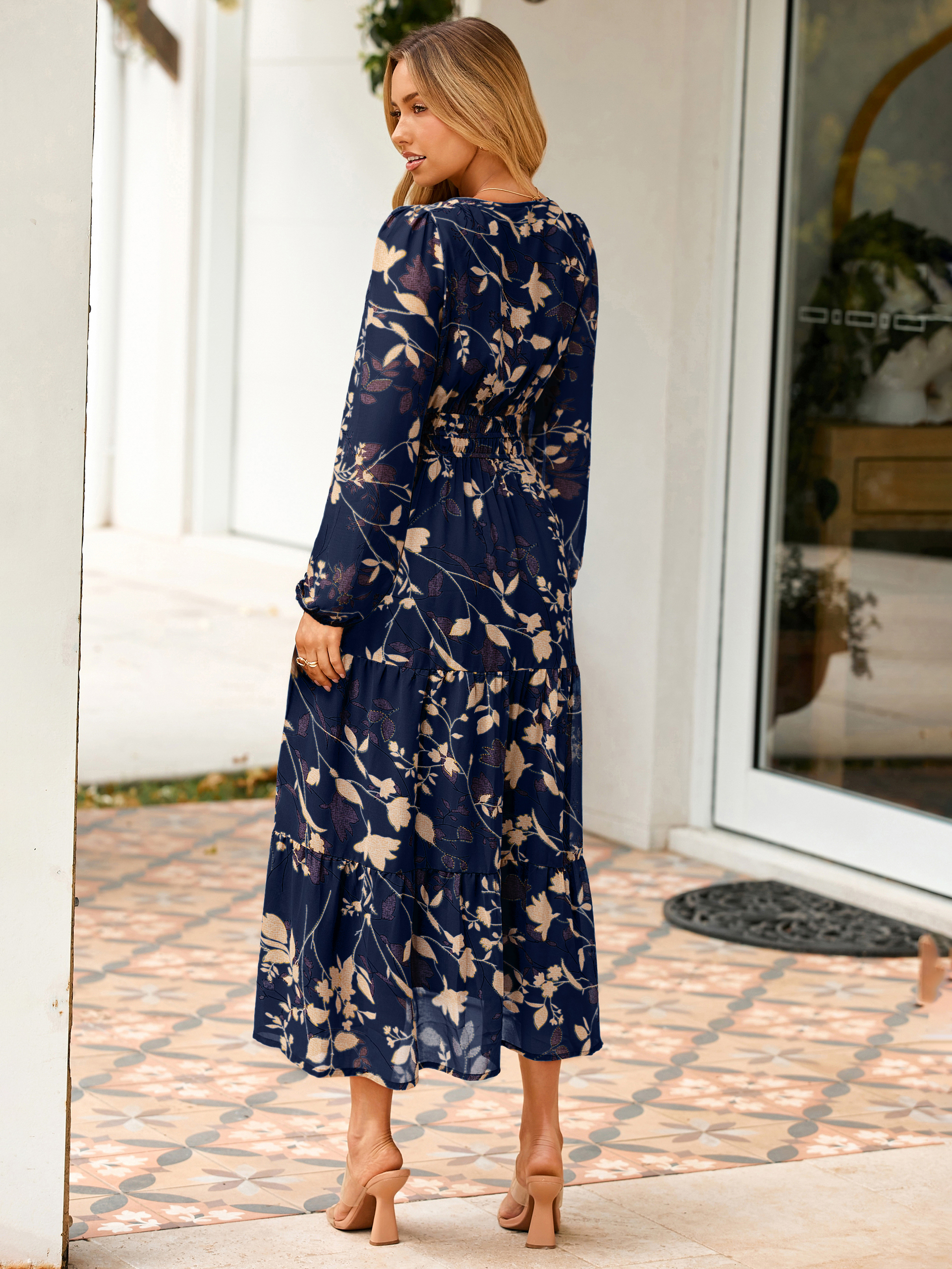 Boho Floral Long Sleeve Wedding Guest Maxi Dress