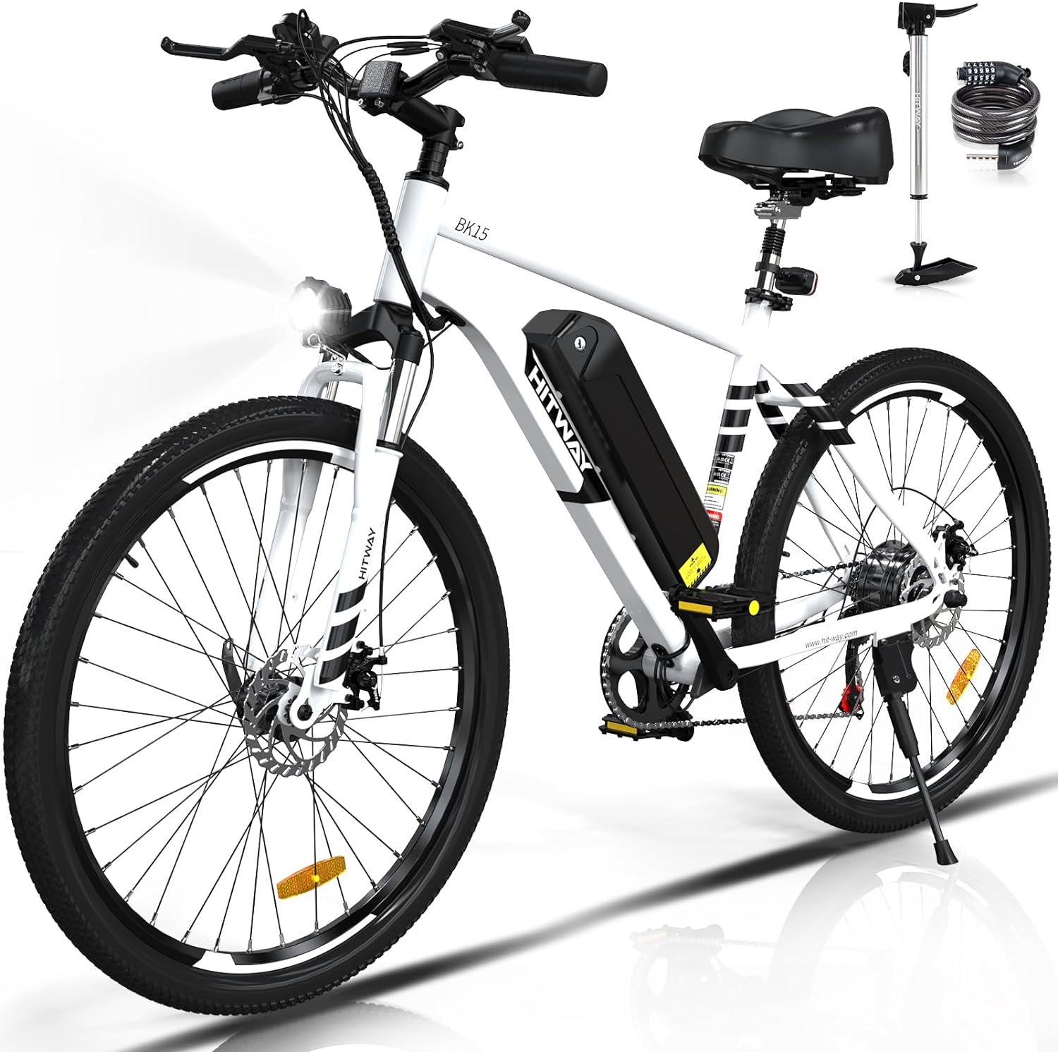 HITWAY - Bicicleta eléctrica para Adultos, Bicicleta E de 26 Pulgadas, 500 W, Bicicleta eléctrica extraíble, 36 V/12 Ah Bicicleta de montaña, Nieve, Playa, con 7 Engranajes