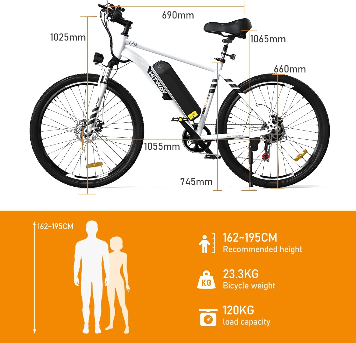 HITWAY - Bicicleta eléctrica para Adultos, Bicicleta E de 26 Pulgadas, 500 W, Bicicleta eléctrica extraíble, 36 V/12 Ah Bicicleta de montaña, Nieve, Playa, con 7 Engranajes