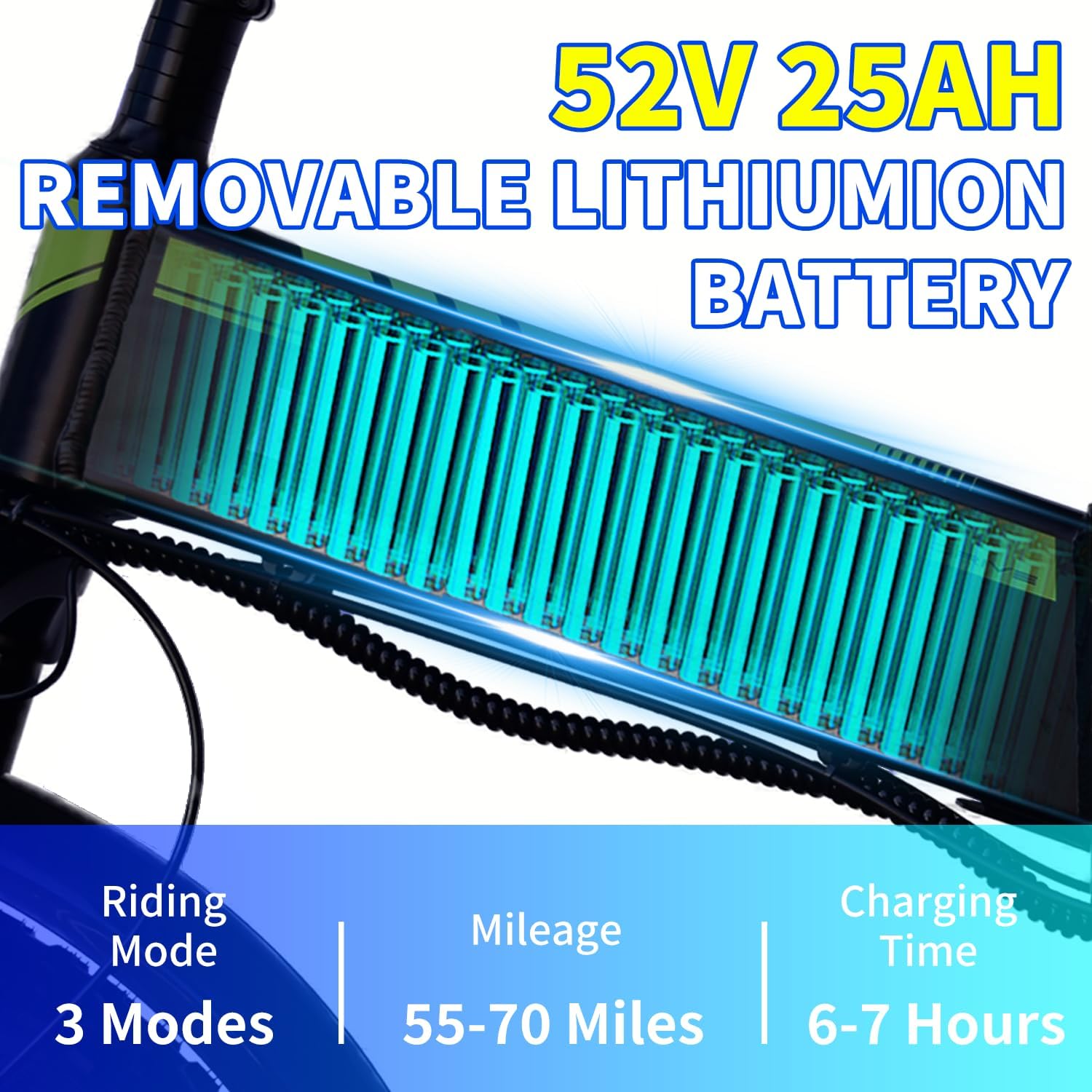 H20pro Bicicleta Electrica, Motor 2000W, 32mph, 55-75 Millas de Alcance, Batería extraíble 52V 25Ah, 20" Fat Tire Plegable Bicicleta Electrica de Montaña para Adultos, Doble Amortiguador