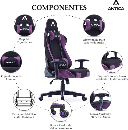 Silla Gamer Tela - Ergonomica Reclinable - Silla de Oficina y Escritorio Ejecutiva | Giratorio con Soporte Lumbar y Respaldo, Ideal para Computadora y Videojuegos