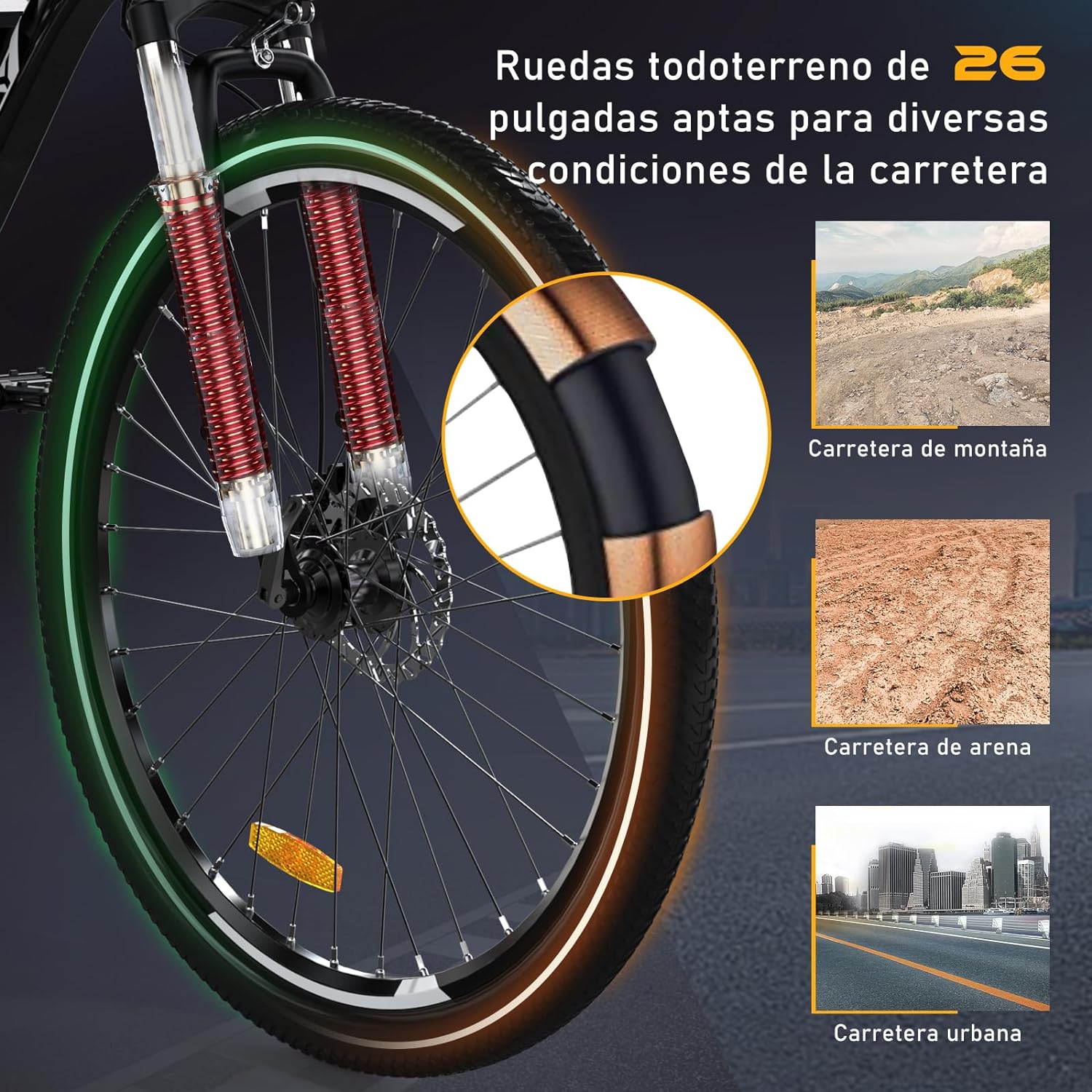 HITWAY - Bicicleta eléctrica para Adultos, Bicicleta E de 26 Pulgadas, 500 W, Bicicleta eléctrica extraíble, 36 V/12 Ah Bicicleta de montaña, Nieve, Playa, con 7 Engranajes