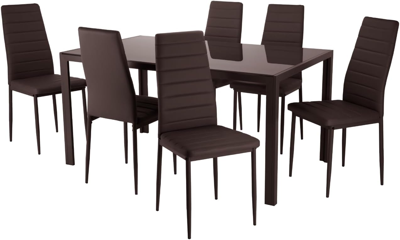 Kinghouse, Comedor con 6 Sillas Modelo Vita, Acabado Tipo Madera Estilo Rústico, Moderno y Elegante. para Sala y Cocina – Color Gris