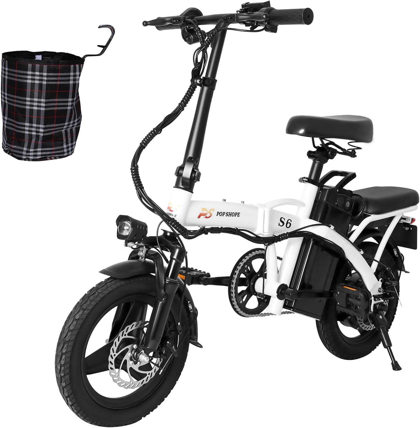 Pop Shope S6 Bicicleta Eléctrica Plegable para Adultos, Velocidad Máxima 35KM/H, Potencia Máxima del Motor 750W, Autonomía 35KM, Batería 48V/10.4AH