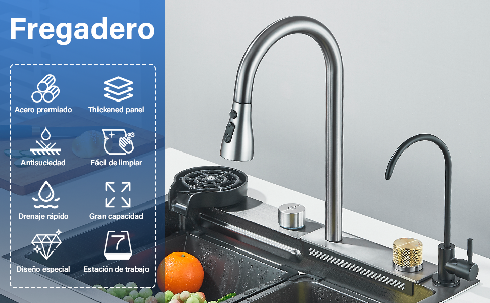 Feetron Tarjas Para Cocina Acero Inoxidable 304 Oro cepillado Fregadero De Cocina