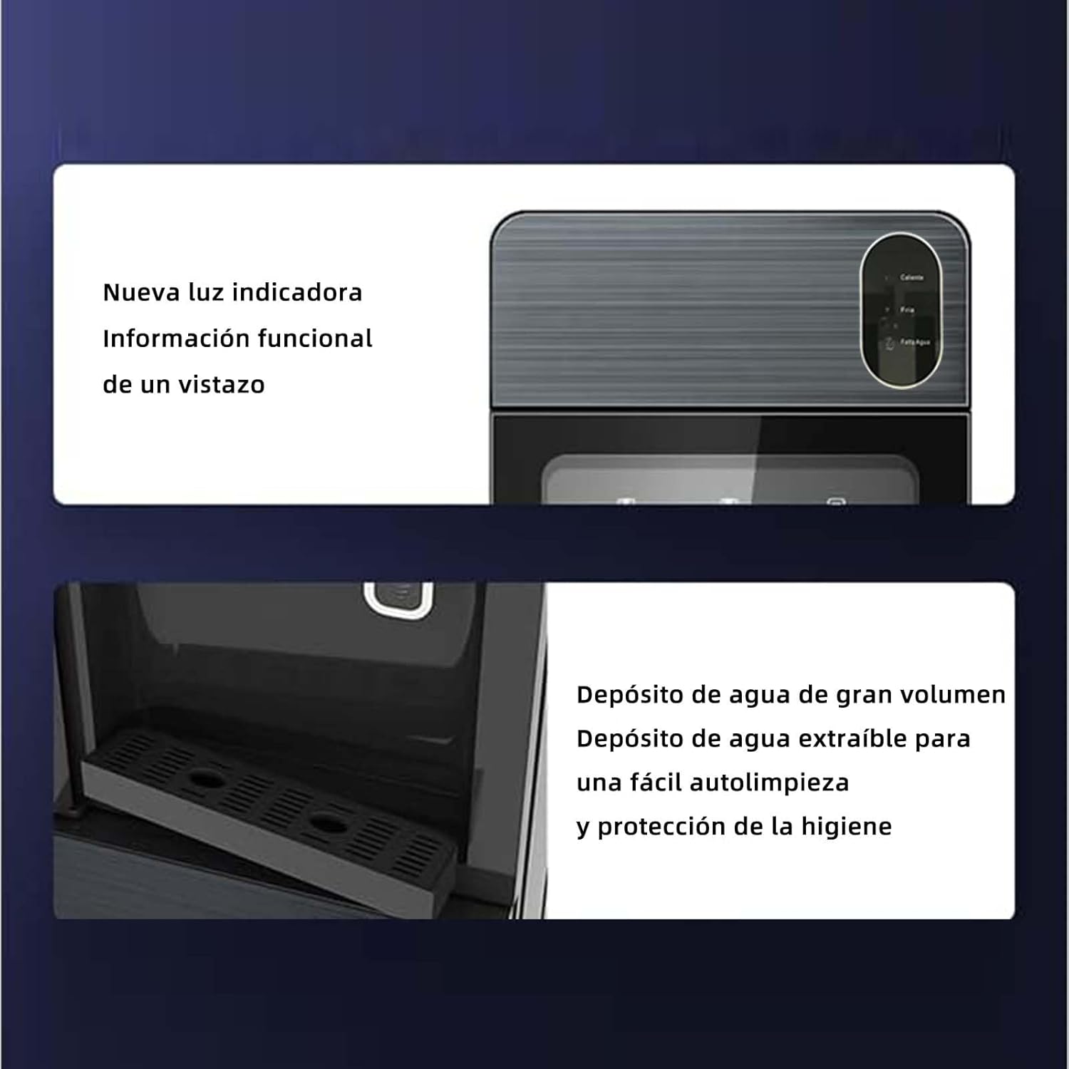 Despachador de Agua Garrafon Oculto 3 Ajustes de Temperatura Dispensador de Agua-Caliente Fría y A gua de la Habitación Dispensador de AG UA de Acero Apto para Botellas de 18.5 L (Gris)