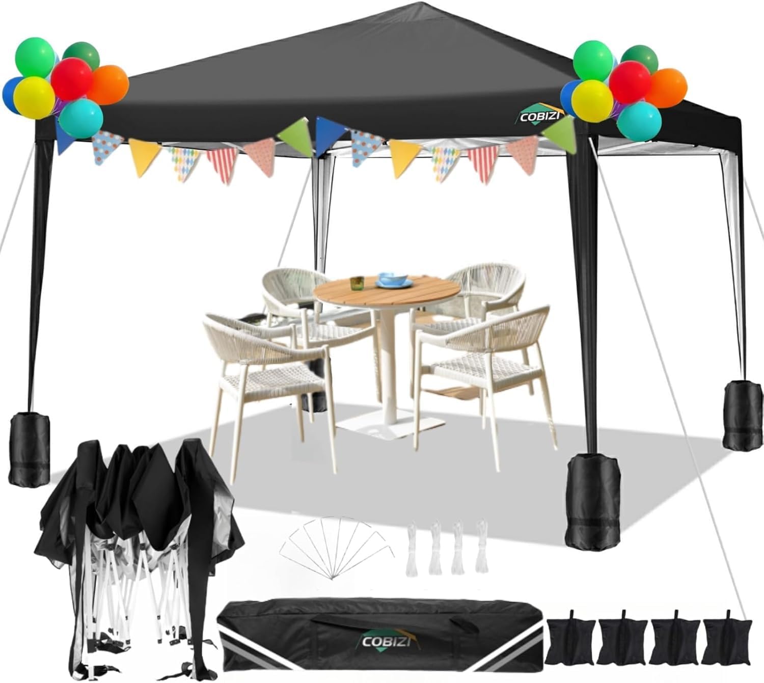 COBIZI - Toldo desplegable de 10 x 10 Pulgadas con Paredes Laterales, Tienda de campaña Resistente con toldo extraíble para Exteriores, Ideal para Bodas, para Todas Las Estaciones, Resistente al