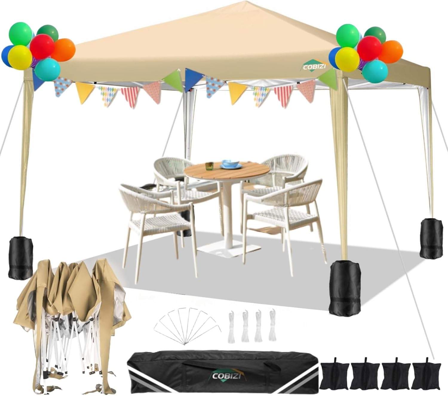 COBIZI - Toldo desplegable de 10 x 10 Pulgadas con Paredes Laterales, Tienda de campaña Resistente con toldo extraíble para Exteriores, Ideal para Bodas, para Todas Las Estaciones, Resistente al