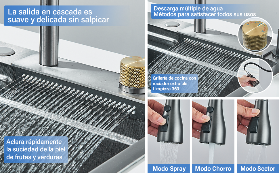 Feetron Tarjas Para Cocina Acero Inoxidable 304 Oro cepillado Fregadero De Cocina