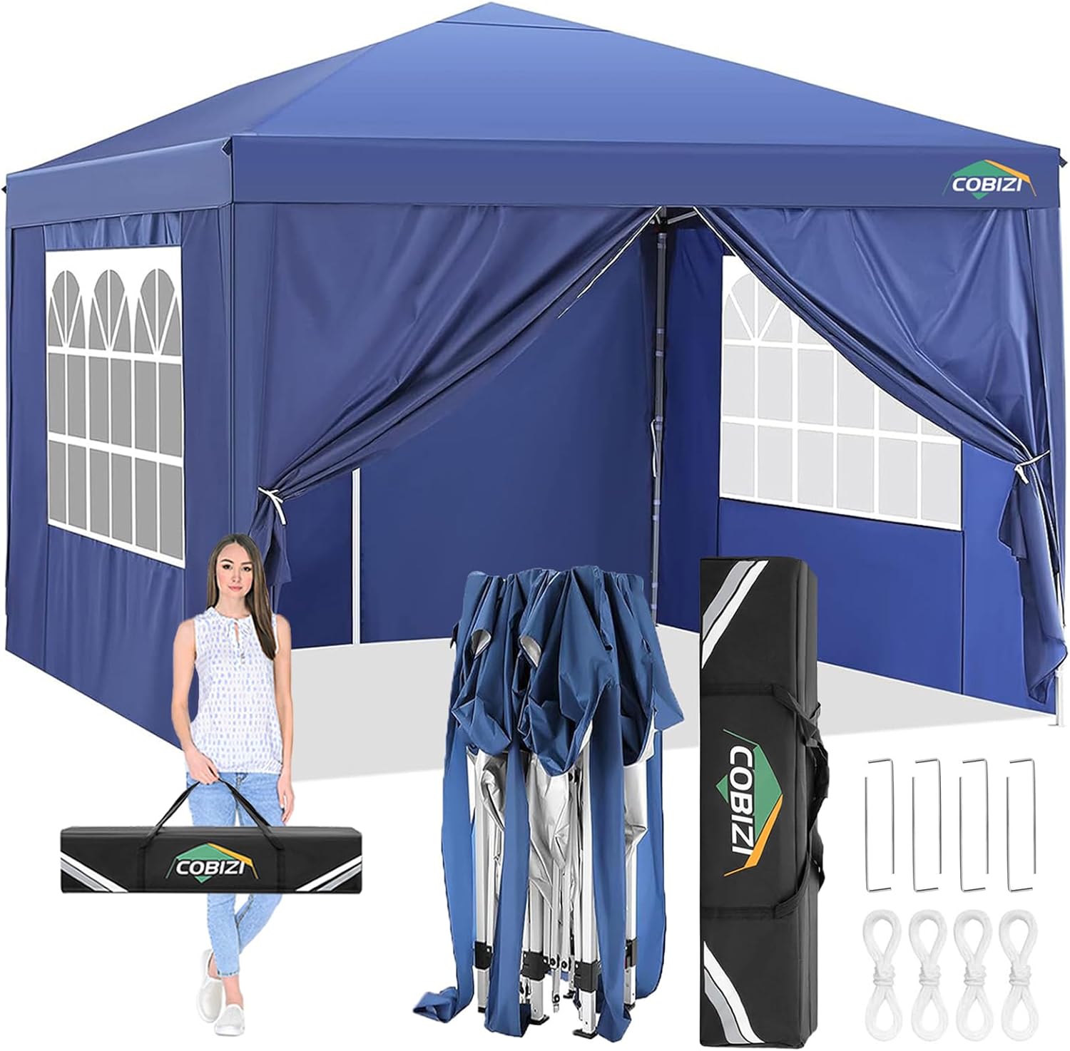 COBIZI - Toldo desplegable de 10 x 10 Pulgadas con Paredes Laterales, Tienda de campaña Resistente con toldo extraíble para Exteriores, Ideal para Bodas, para Todas Las Estaciones, Resistente al