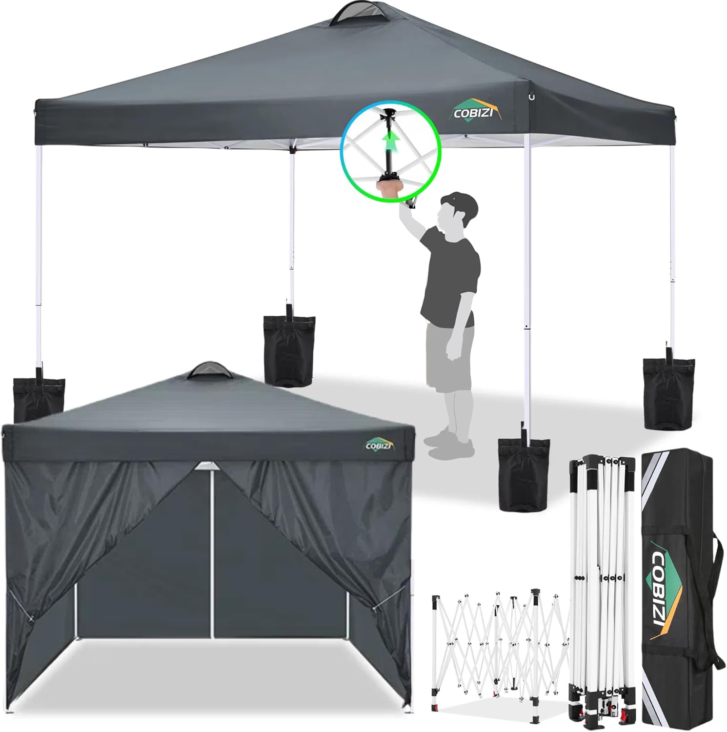 COBIZI - Toldo desplegable de 10 x 10 Pulgadas con Paredes Laterales, Tienda de campaña Resistente con toldo extraíble para Exteriores, Ideal para Bodas, para Todas Las Estaciones, Resistente al