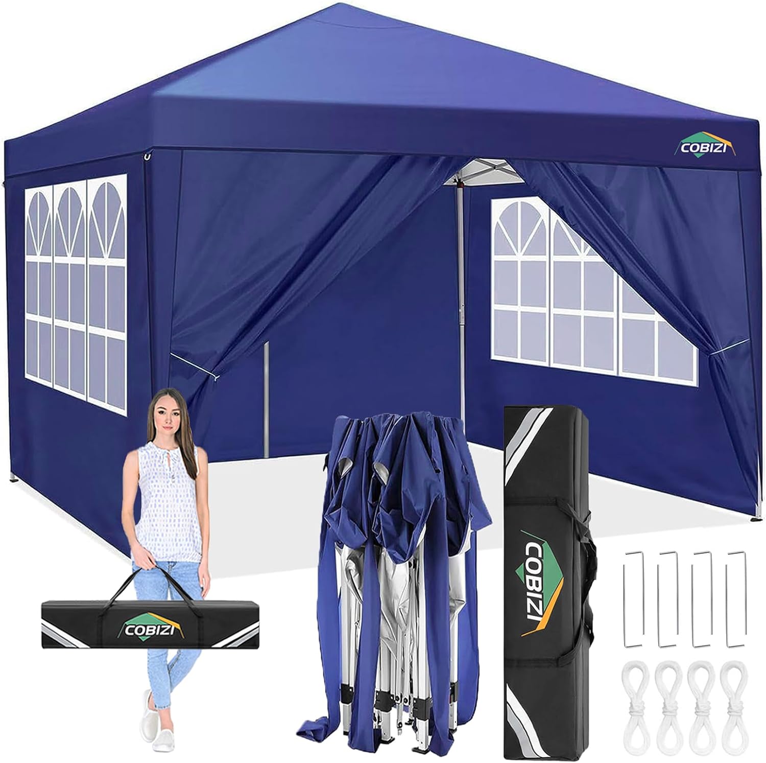 COBIZI - Toldo desplegable de 10 x 10 Pulgadas con Paredes Laterales, Tienda de campaña Resistente con toldo extraíble para Exteriores, Ideal para Bodas, para Todas Las Estaciones, Resistente al