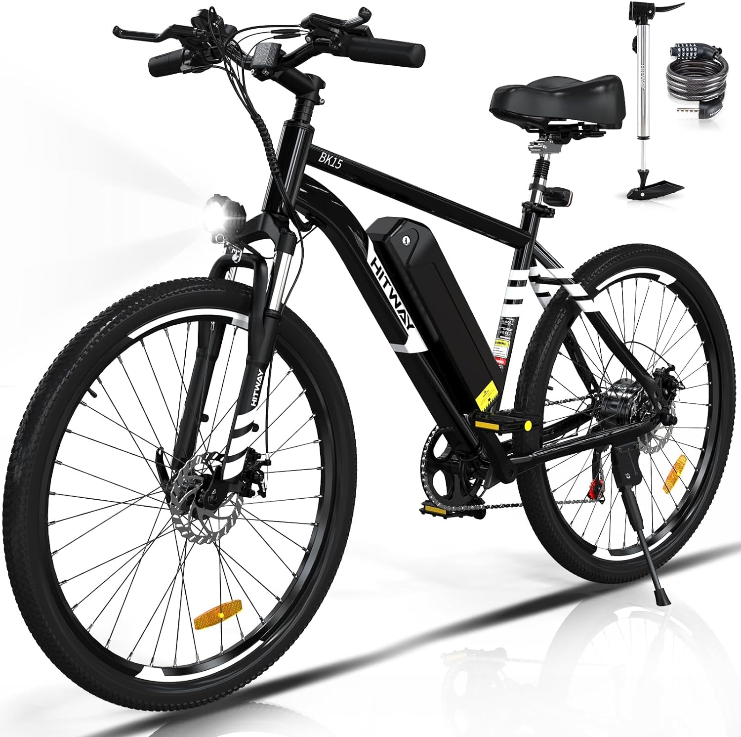 HITWAY - Bicicleta eléctrica para Adultos, Bicicleta E de 26 Pulgadas, 500 W, Bicicleta eléctrica extraíble, 36 V/12 Ah Bicicleta de montaña, Nieve, Playa, con 7 Engranajes