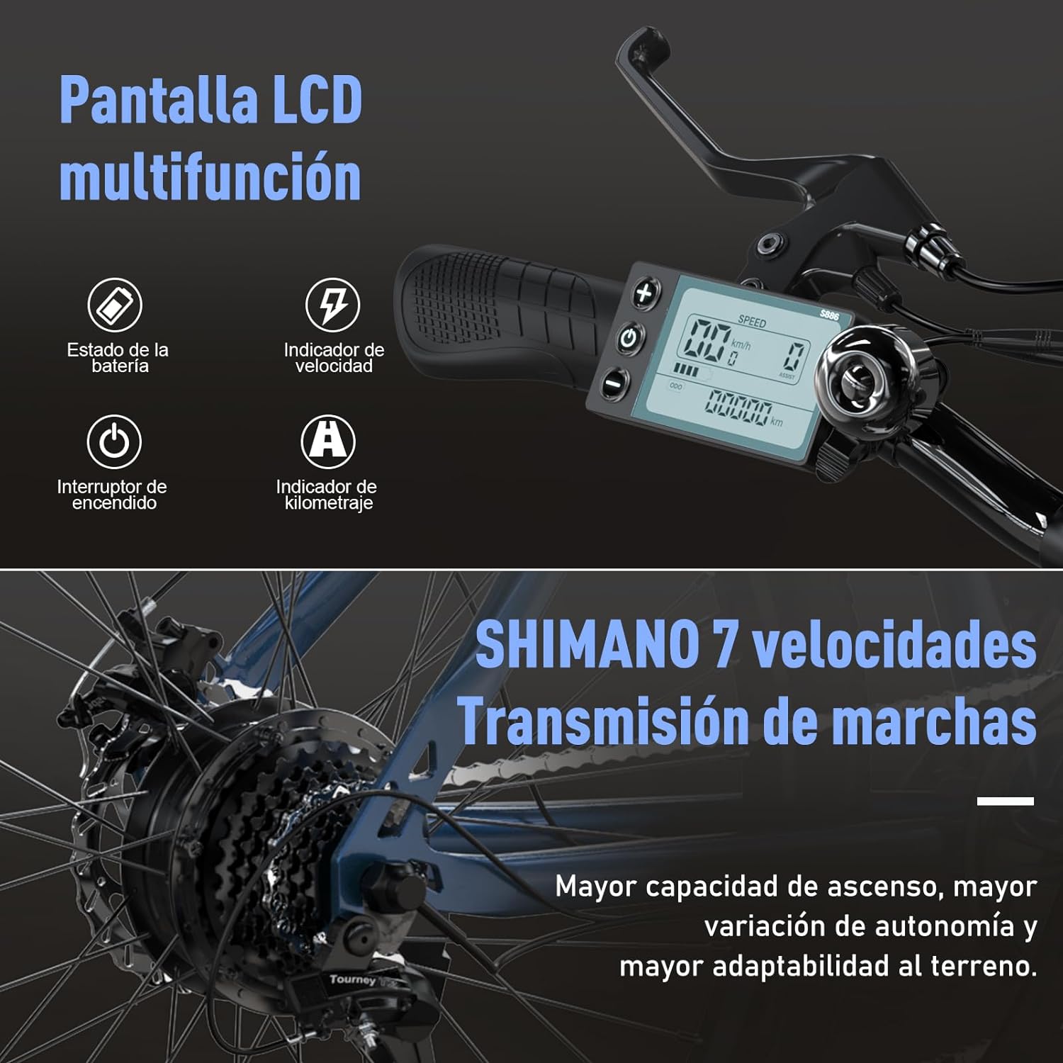HITWAY - Bicicleta eléctrica para Adultos, Bicicleta E de 26 Pulgadas, 500 W, Bicicleta eléctrica extraíble, 36 V/12 Ah Bicicleta de montaña, Nieve, Playa, con 7 Engranajes