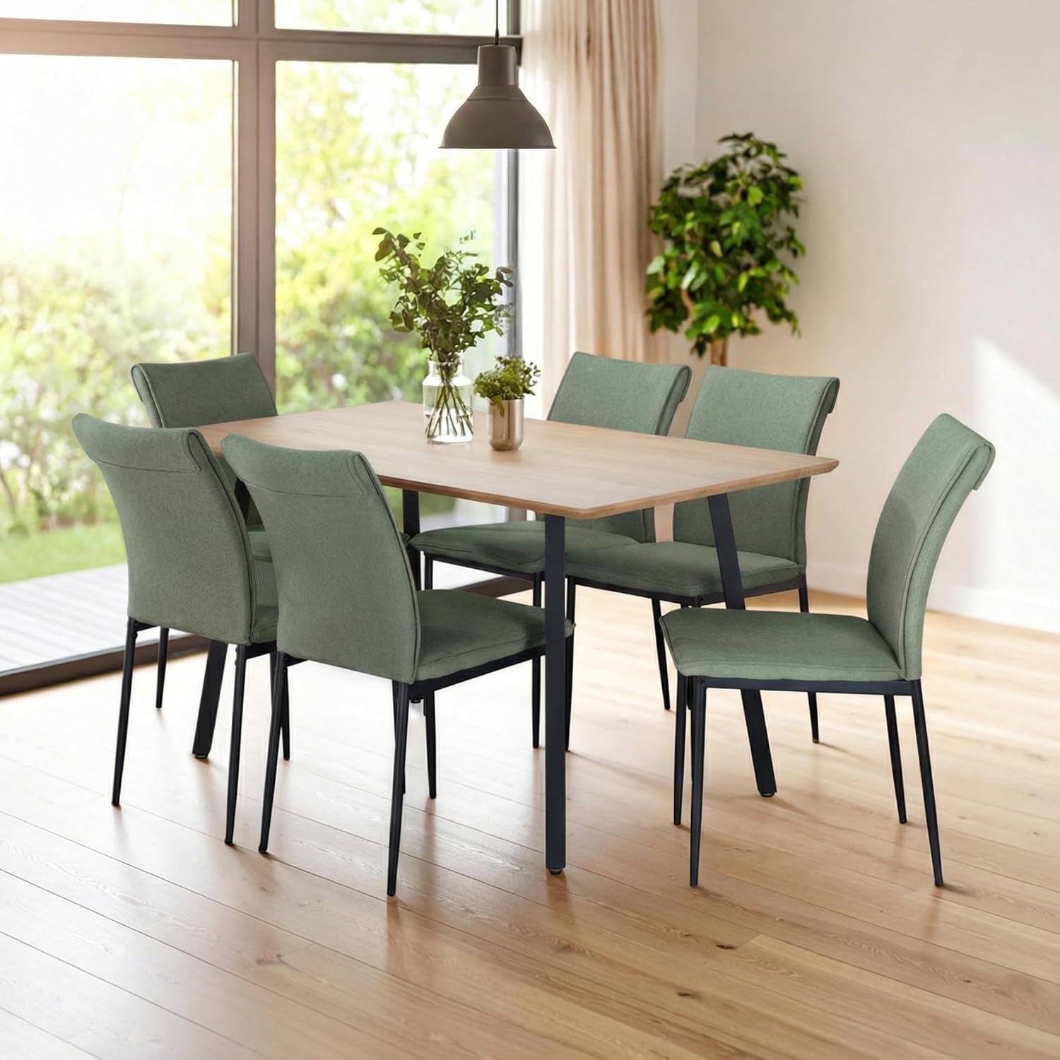 Kinghouse, Comedor con 6 Sillas Modelo Vita, Acabado Tipo Madera Estilo Rústico, Moderno y Elegante. para Sala y Cocina – Color Gris