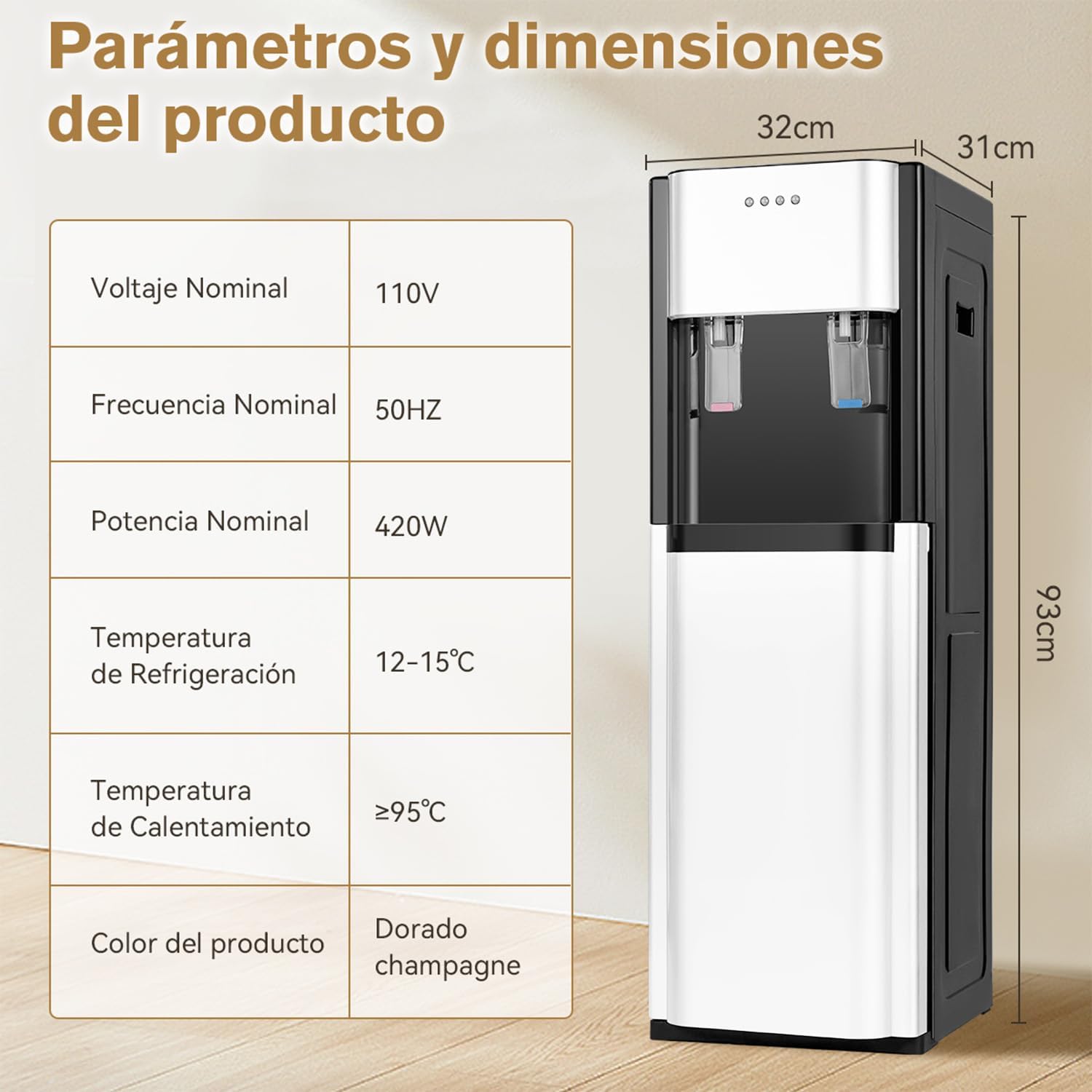 EEGVUY Dispensador de Agua Fría y Caliente, Despachador de Agua Garrafon Oculto, Dispensador De Agua Fría Caliente Eléctrico Enfriador Agua Apto para Botellas de 5 a 20 L - Blanco