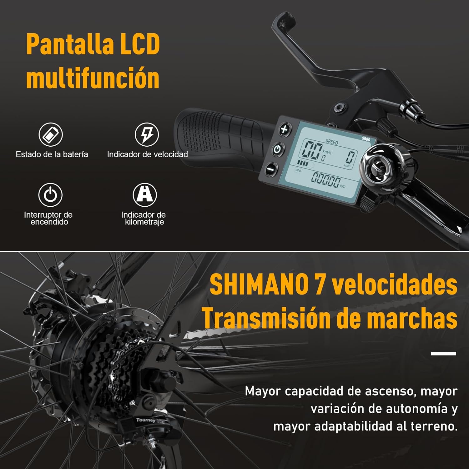 HITWAY - Bicicleta eléctrica para Adultos, Bicicleta E de 26 Pulgadas, 500 W, Bicicleta eléctrica extraíble, 36 V/12 Ah Bicicleta de montaña, Nieve, Playa, con 7 Engranajes