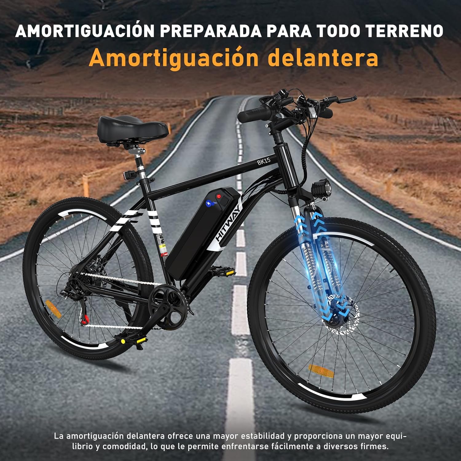 HITWAY - Bicicleta eléctrica para Adultos, Bicicleta E de 26 Pulgadas, 500 W, Bicicleta eléctrica extraíble, 36 V/12 Ah Bicicleta de montaña, Nieve, Playa, con 7 Engranajes