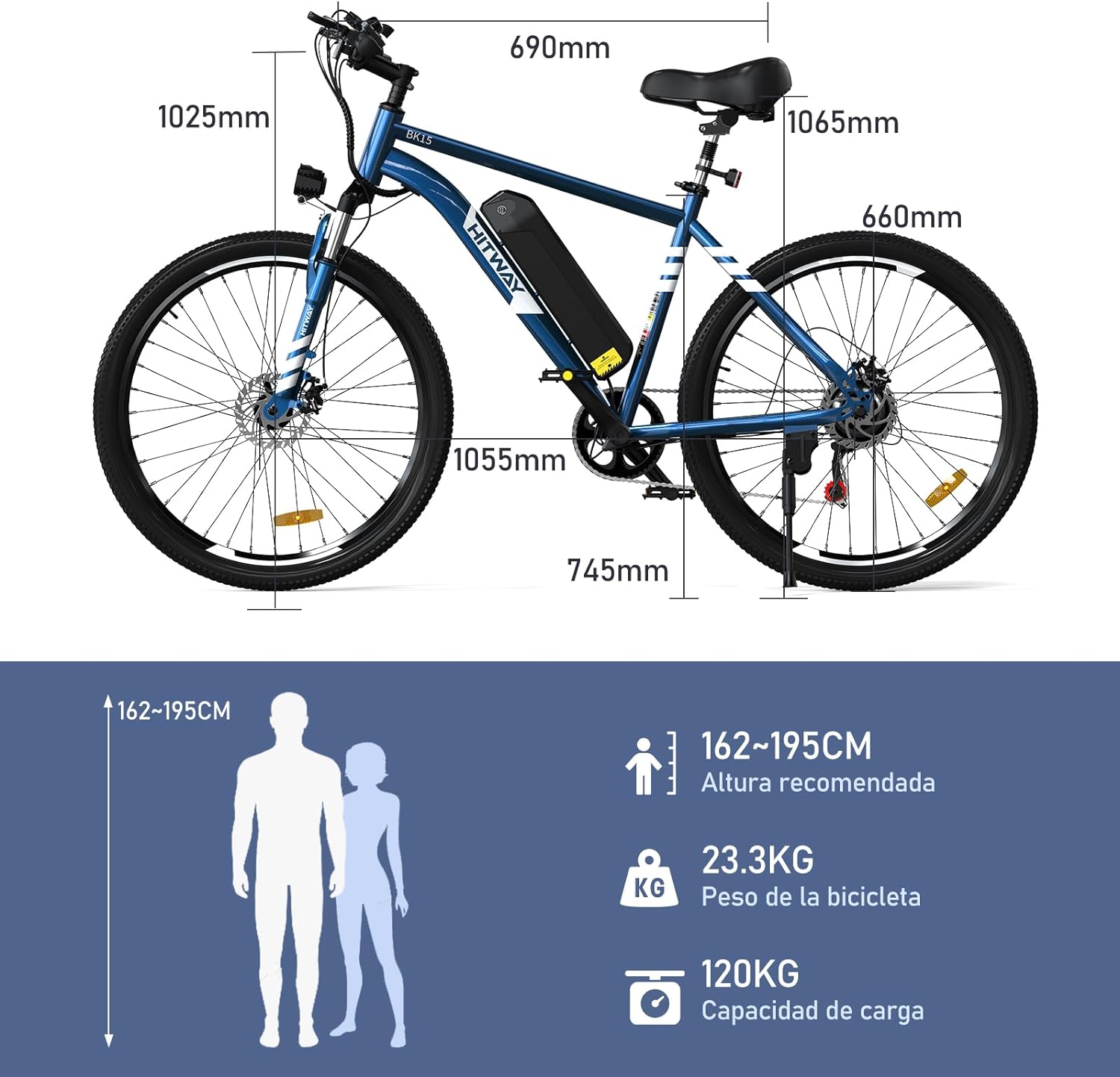 HITWAY - Bicicleta eléctrica para Adultos, Bicicleta E de 26 Pulgadas, 500 W, Bicicleta eléctrica extraíble, 36 V/12 Ah Bicicleta de montaña, Nieve, Playa, con 7 Engranajes