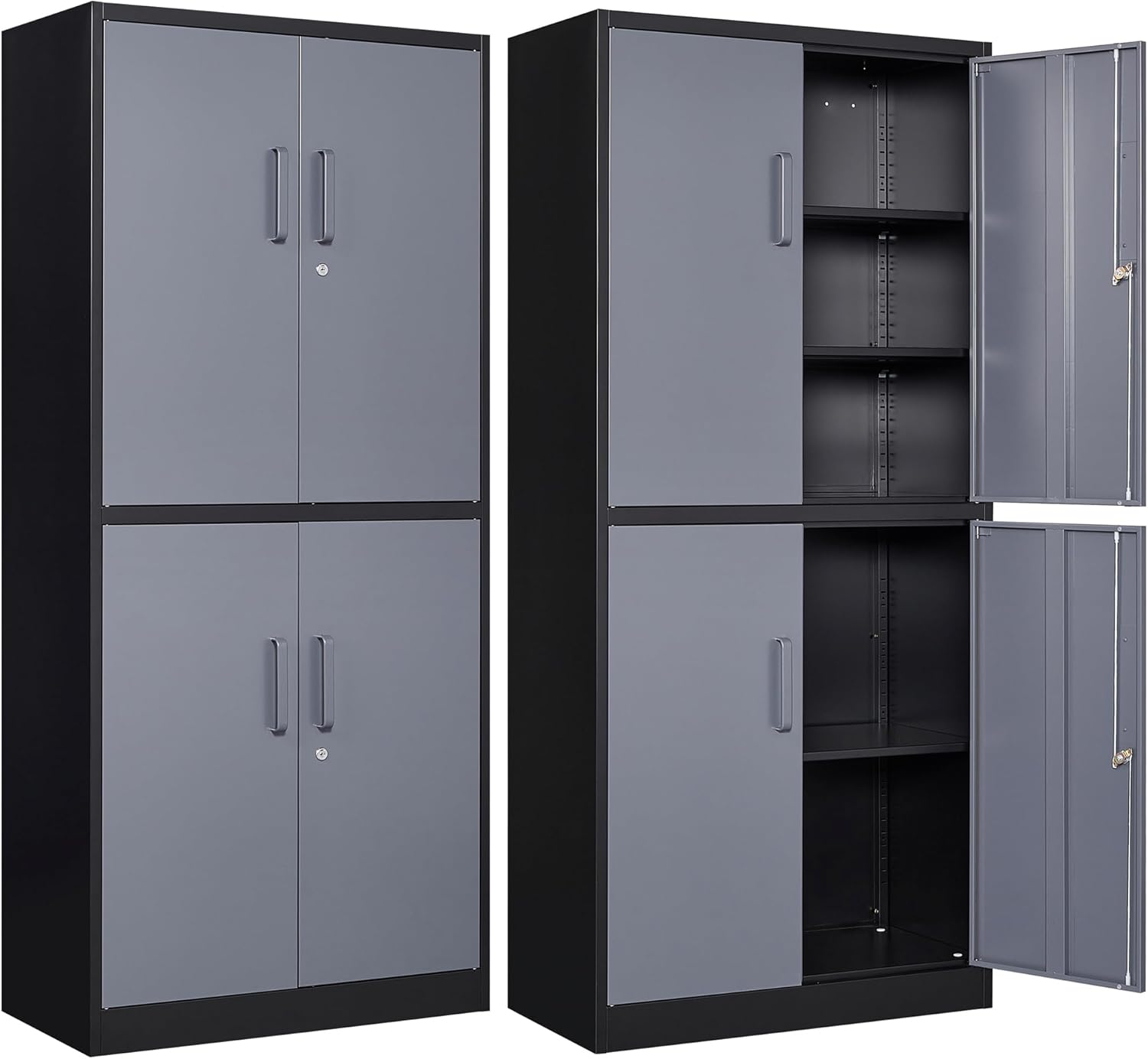 Letaya - Gabinetes de almacenamiento de metal con puerta de cerradura y estantes, gabinetes de herramientas de cochera de acero para el hogar, oficina, almacén, taquillas (36 pulgadas, negro y gris)