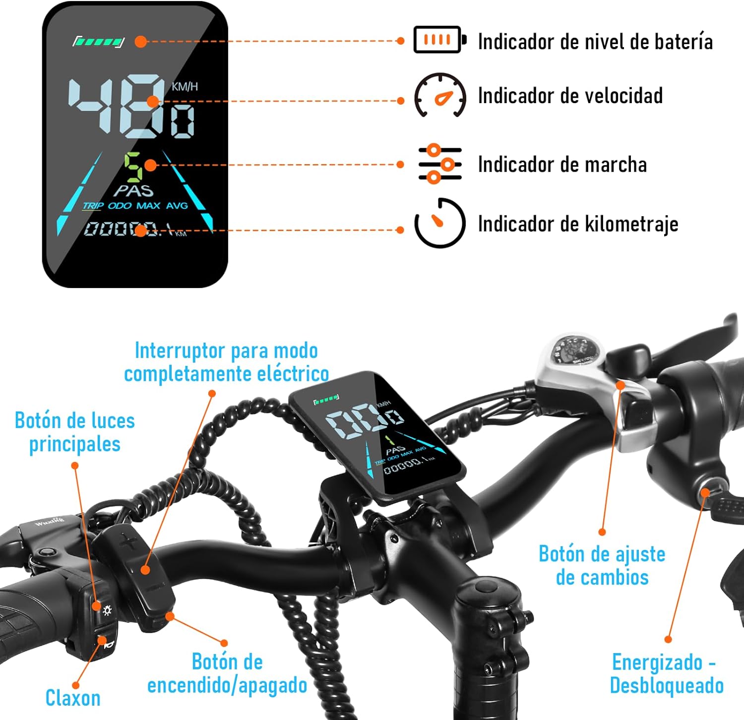 HONEYWHALE K6 Bicicleta Electrica para Adultos, Moto Bicicleta de Montaña de 7 Velocidades, Potencia del Motor 1080 W, Velocidad Máxima 48KM/H, Autonomía 40-45KM, Batería (48V, 15AH)
