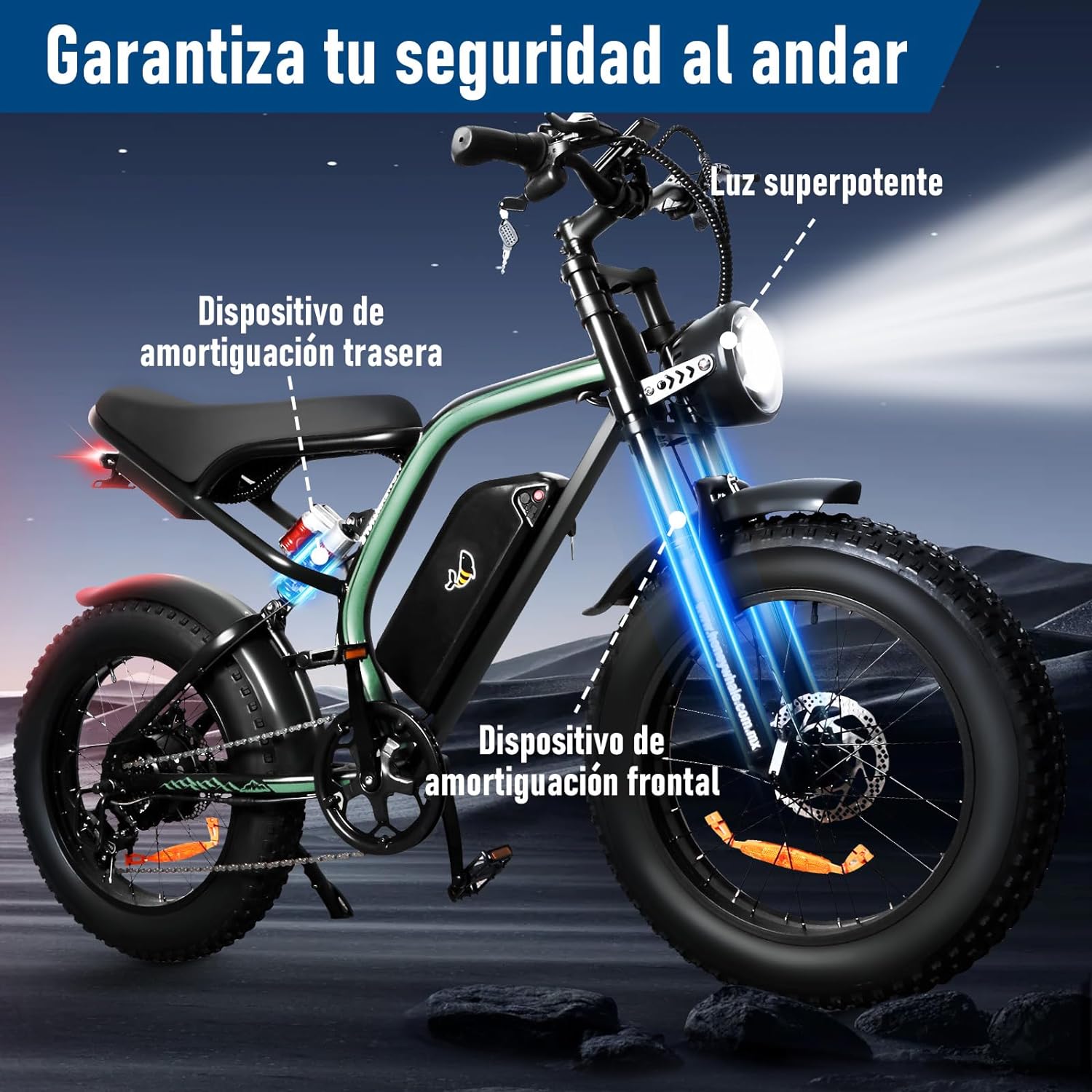 HONEYWHALE K6 Bicicleta Electrica para Adultos, Moto Bicicleta de Montaña de 7 Velocidades, Potencia del Motor 1080 W, Velocidad Máxima 48KM/H, Autonomía 40-45KM, Batería (48V, 15AH)