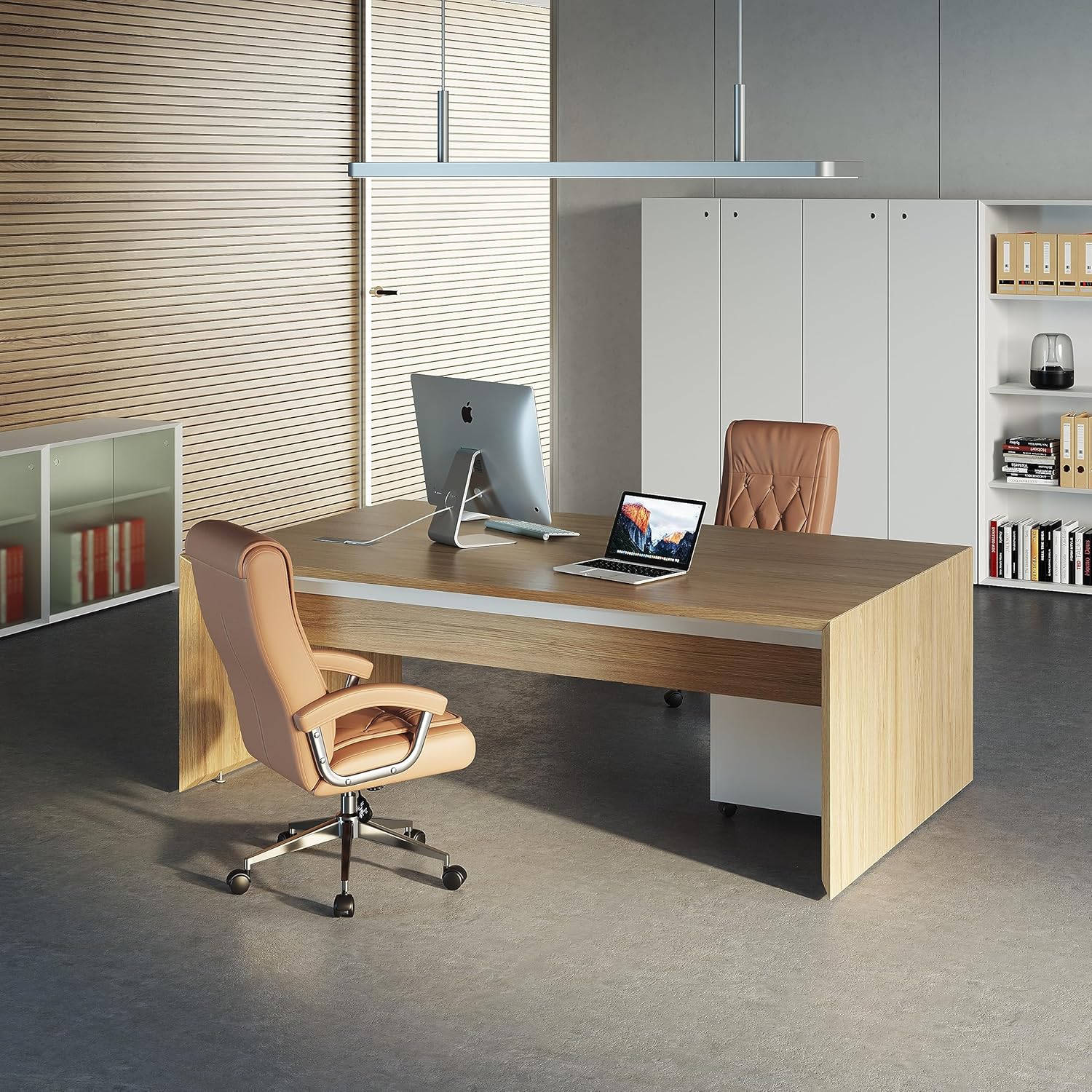 Hoxne - Silla de oficina ejecutiva de piel con brazos y ruedas, respaldo alto, silla ergonómica de computadora de computadora, altura ajustable, silla de computadora de oficina, capacidad de 350