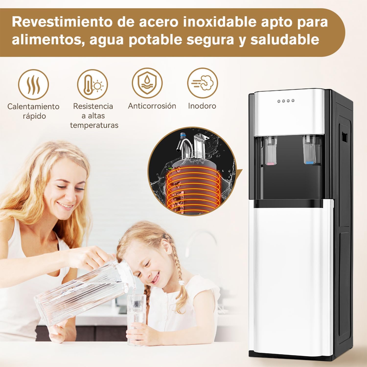 EEGVUY Dispensador de Agua Fría y Caliente, Despachador de Agua Garrafon Oculto, Dispensador De Agua Fría Caliente Eléctrico Enfriador Agua Apto para Botellas de 5 a 20 L - Blanco