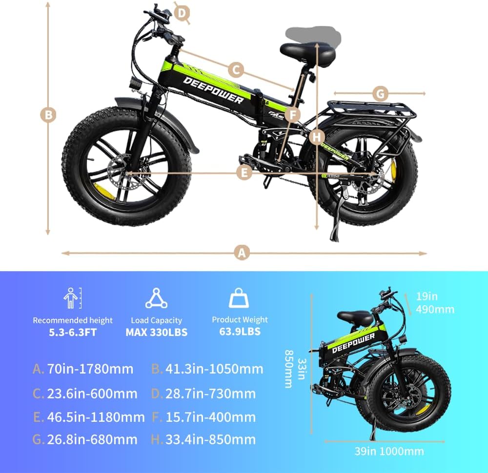 H20pro Bicicleta Electrica, Motor 2000W, 32mph, 55-75 Millas de Alcance, Batería extraíble 52V 25Ah, 20" Fat Tire Plegable Bicicleta Electrica de Montaña para Adultos, Doble Amortiguador