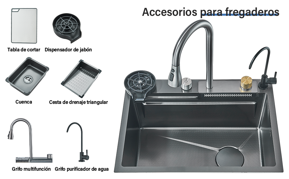 Feetron Tarjas Para Cocina Acero Inoxidable 304 Oro cepillado Fregadero De Cocina