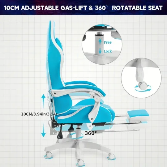 Silla Gaming RGB con Luces LED y Masaje Silla de Computadora Ergonómica Silla de Videojuego de Respaldo Alto con Reposapiés y Soporte Lumbar Ajustable Reposabrazos de Enlace