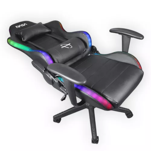 Silla De Escritorio Nasa Pro Gamer Ergonómica Con Luces Led Color Negro Material del tapizado Cuero sintético