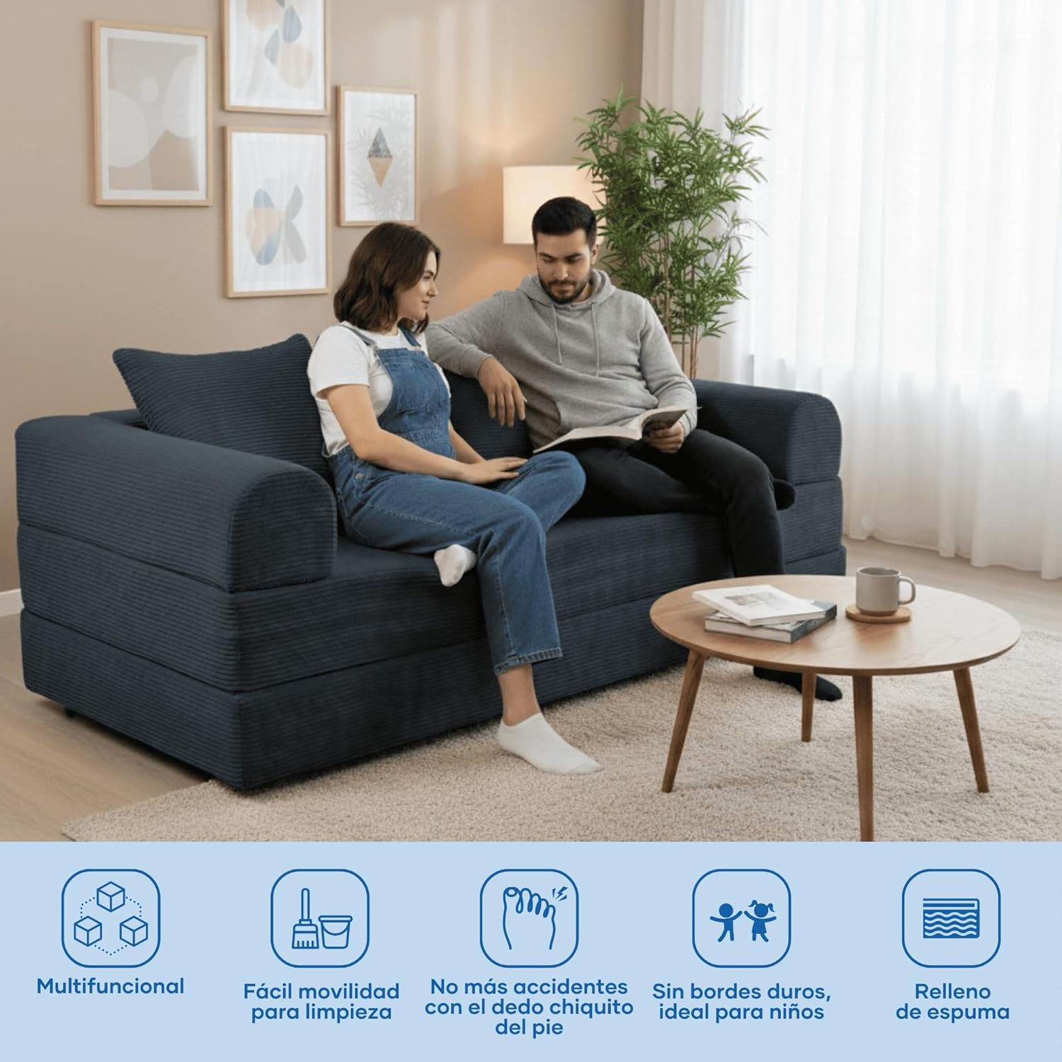 Sofá Cama Teddy Luxe | Diseño Convertible | Hecho 100% de Espuma | Comodidad y Versatilidad | 200x100x65 cm (Chocolate)