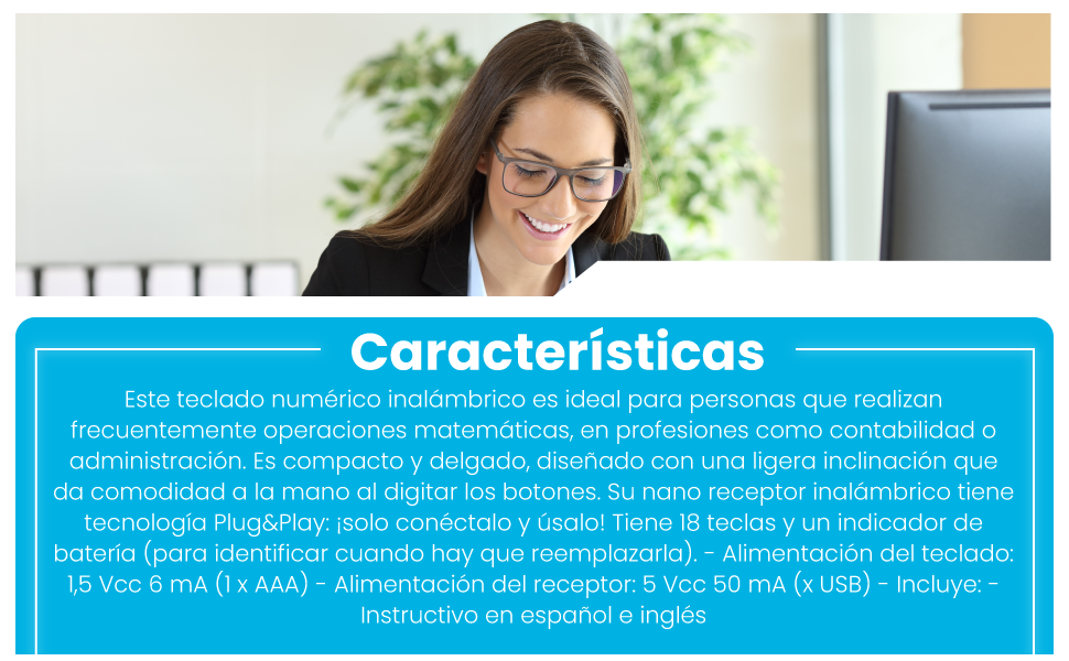 STEREN Teclado Num&eacute;rico Inal&aacute;mbrico | Com-633