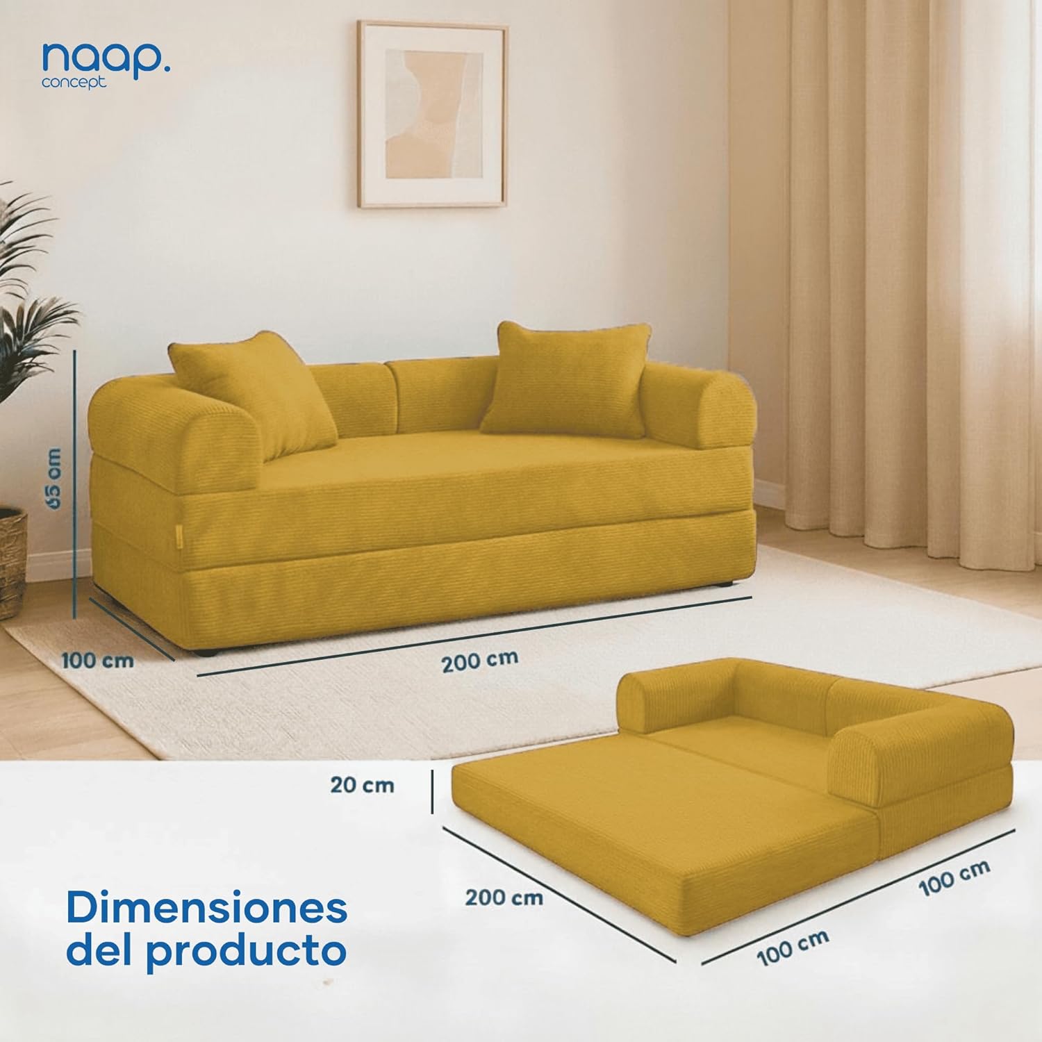 Sofá Cama Teddy Luxe | Diseño Convertible | Hecho 100% de Espuma | Comodidad y Versatilidad | 200x100x65 cm (Chocolate)