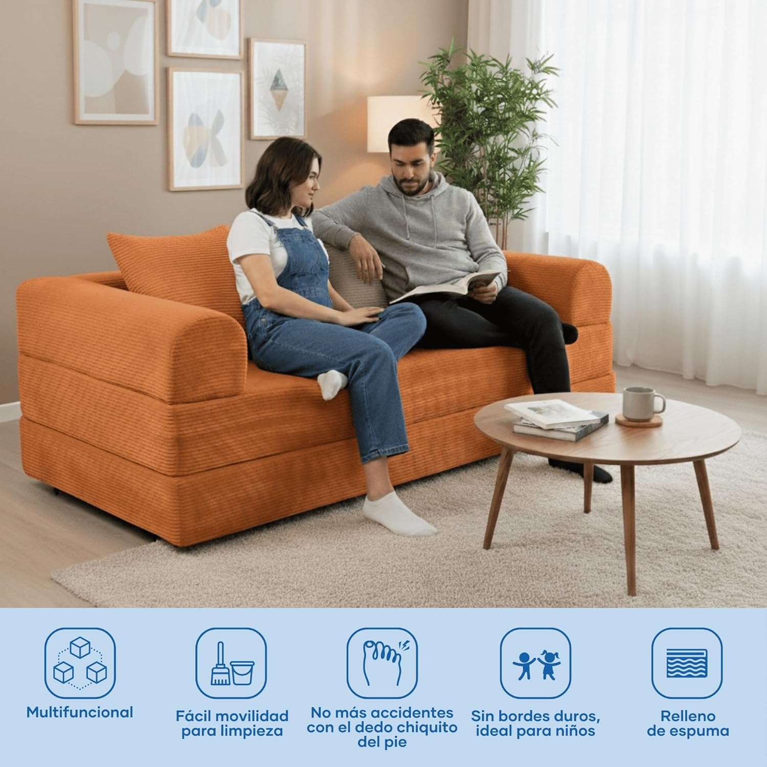 Sofá Cama Teddy Luxe | Diseño Convertible | Hecho 100% de Espuma | Comodidad y Versatilidad | 200x100x65 cm (Chocolate)