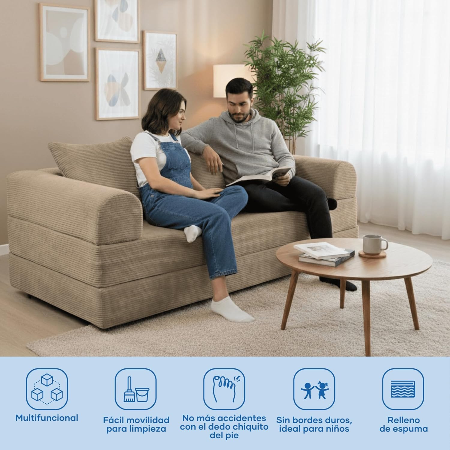 Sofá Cama Teddy Luxe | Diseño Convertible | Hecho 100% de Espuma | Comodidad y Versatilidad | 200x100x65 cm (Chocolate)