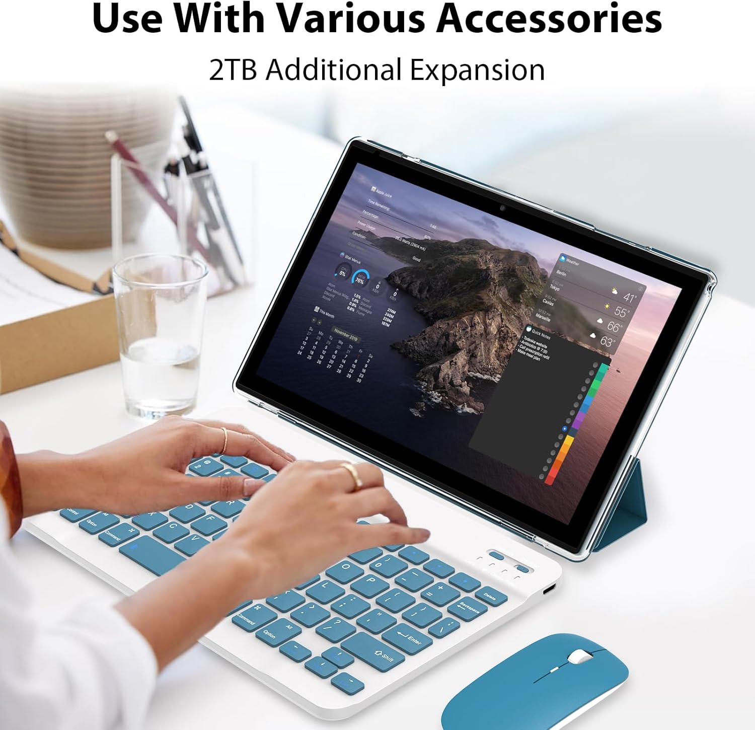 Tablet Android 15 de 10 pulgadas, 18 GB de RAM+128 GB de ROM/2 TB expandible, tabletas 2 en 1 con funda de teclado, lápiz capacitivo de mouse, procesador de cuatro núcleos de 2.0 GHz, visualización
