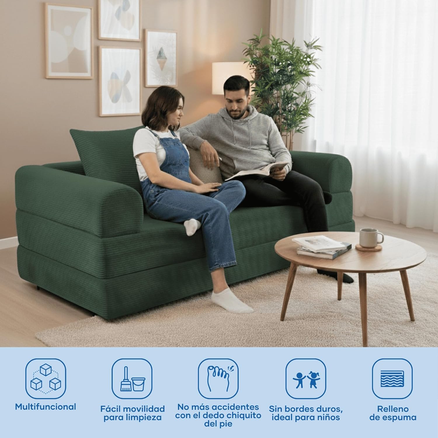 Sofá Cama Teddy Luxe | Diseño Convertible | Hecho 100% de Espuma | Comodidad y Versatilidad | 200x100x65 cm (Chocolate)