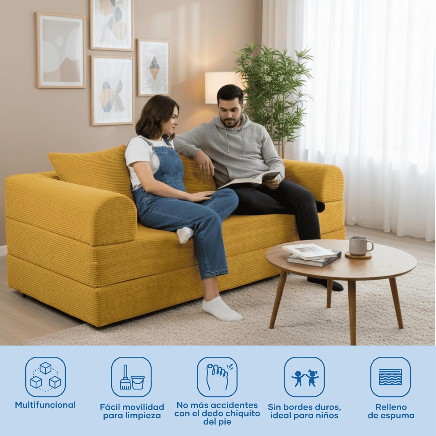 Sofá Cama Teddy Luxe | Diseño Convertible | Hecho 100% de Espuma | Comodidad y Versatilidad | 200x100x65 cm (Chocolate)